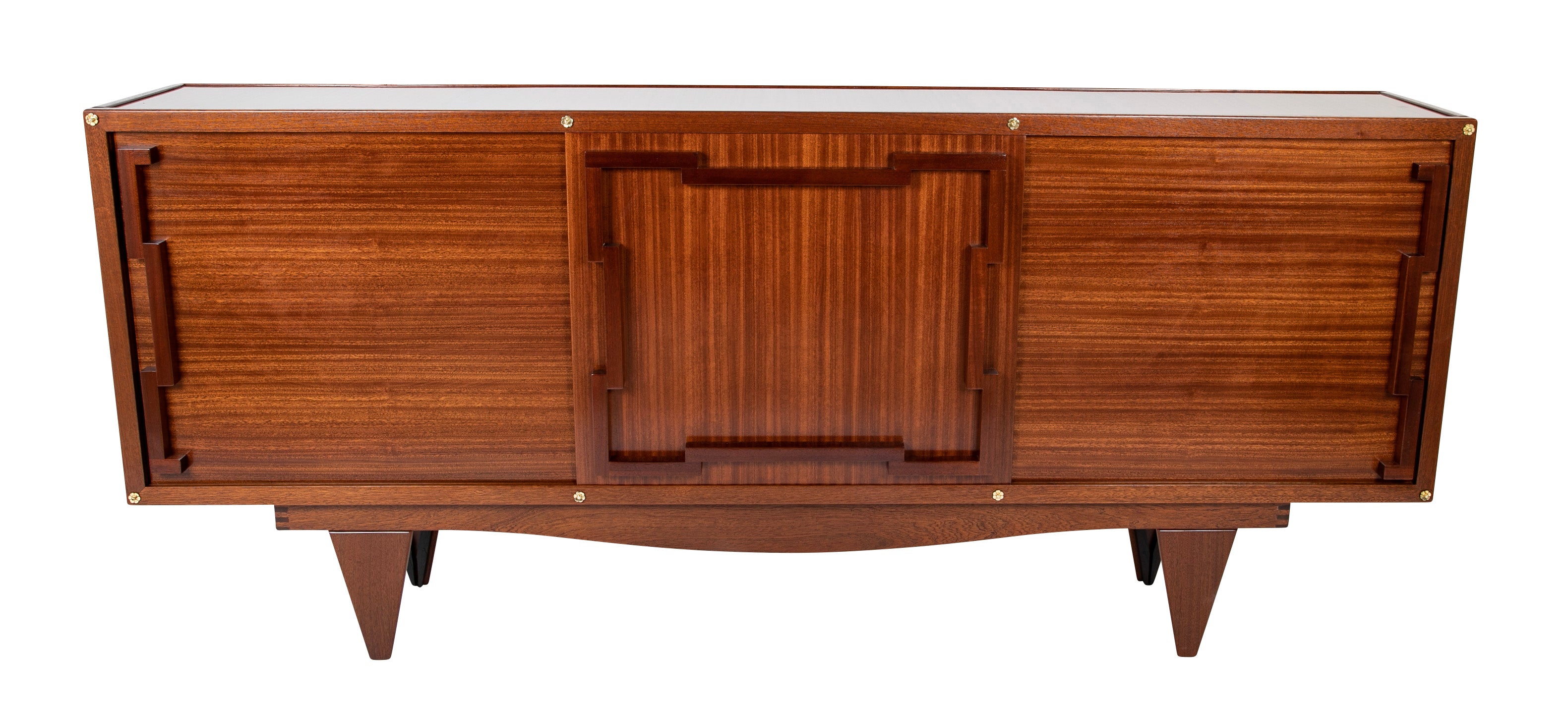 Andre Sornay Sapele Sideboard with Bold Geometric Form Mahogany Handles