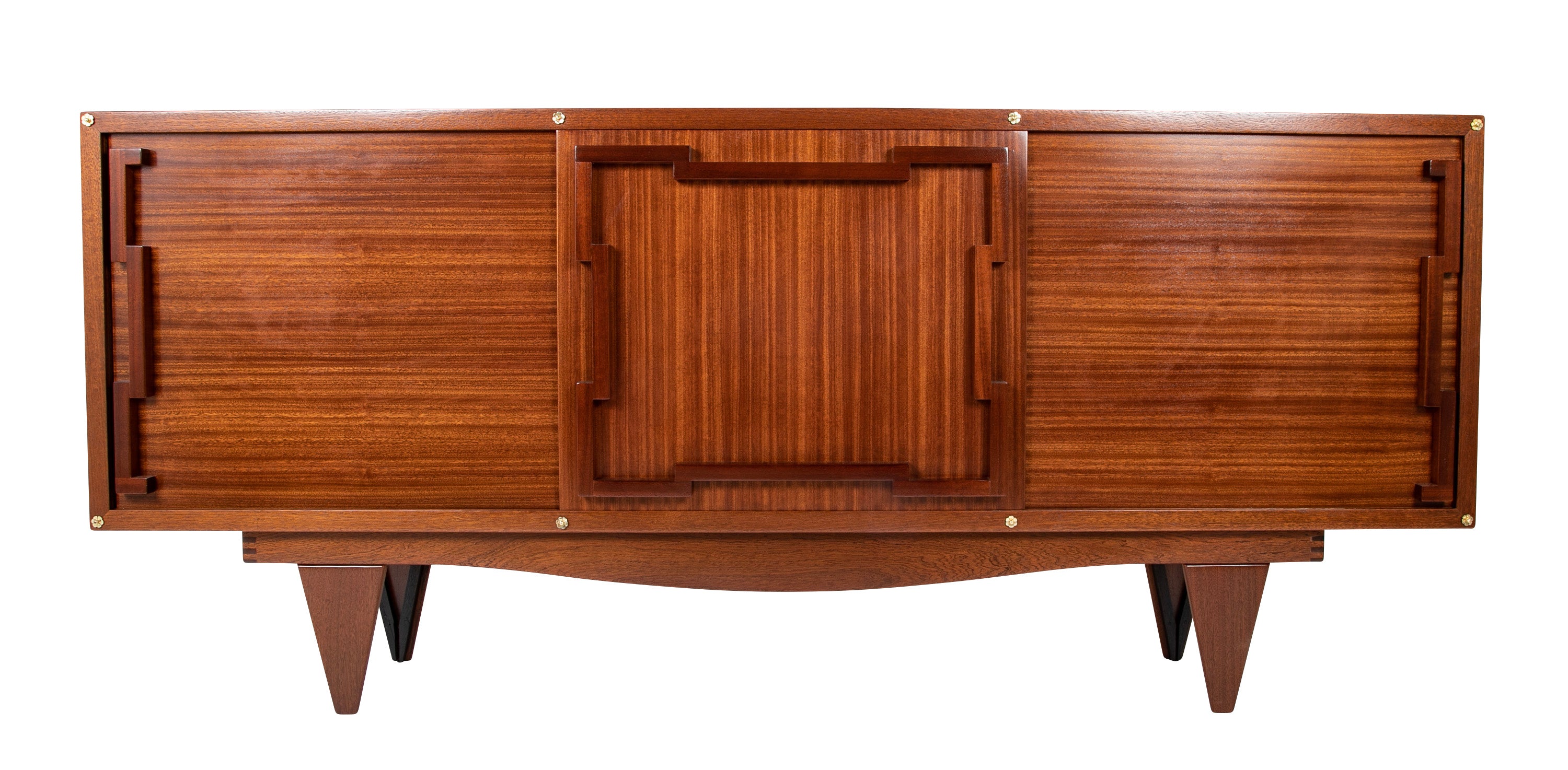 Andre Sornay Sapele Sideboard with Bold Geometric Form Mahogany Handles