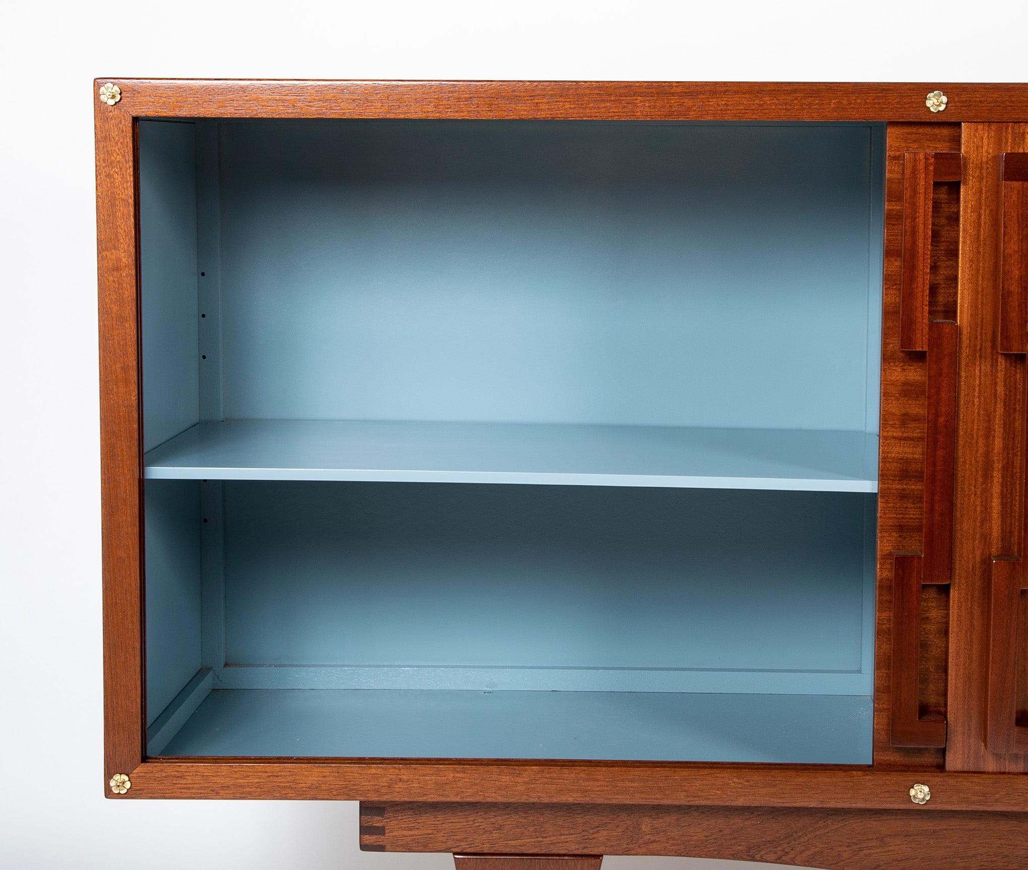 Andre Sornay Sapele Sideboard with Bold Geometric Form Mahogany Handles