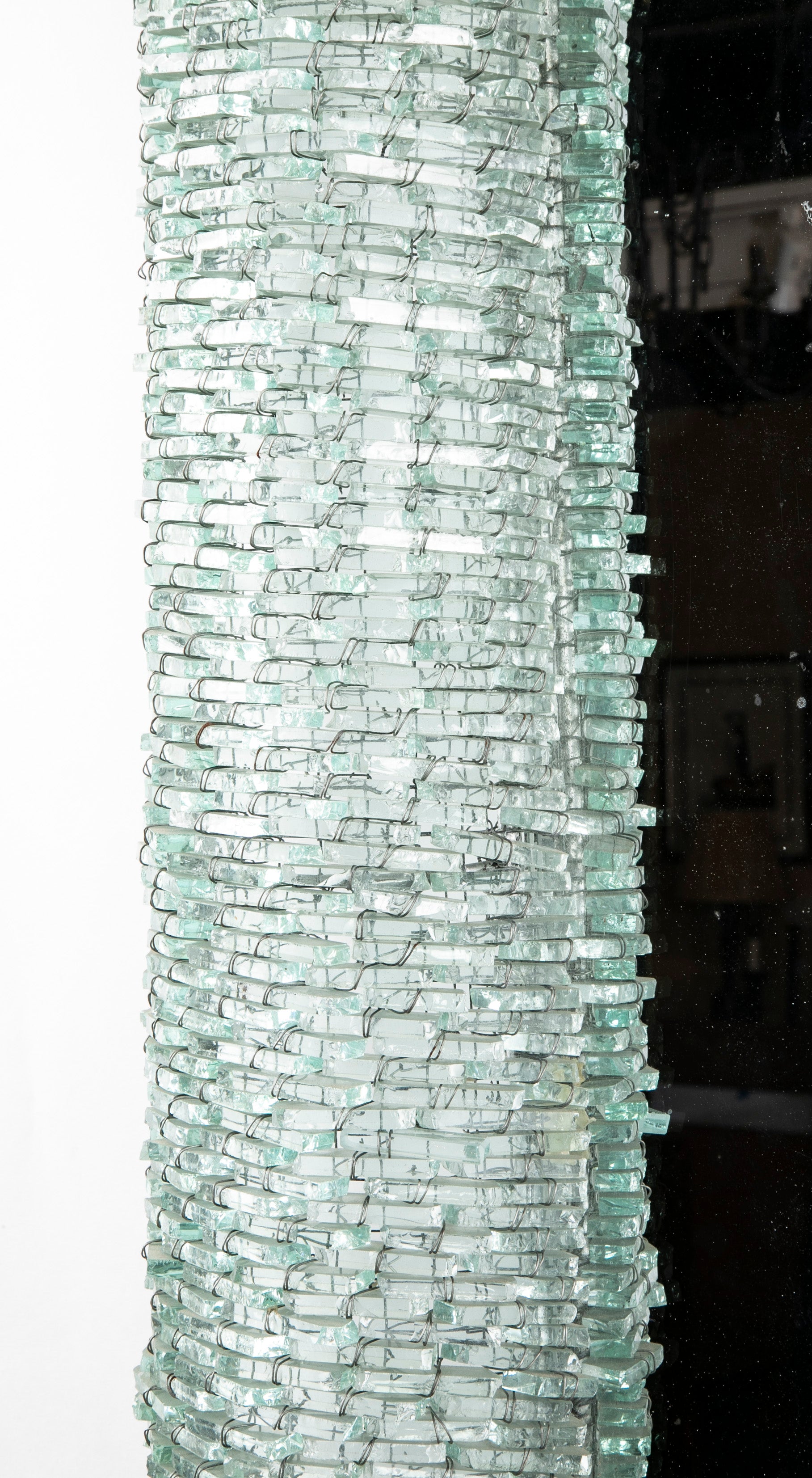 Mirror in Mid-Century Italian Frame Made of Segments of Light Blue Glass