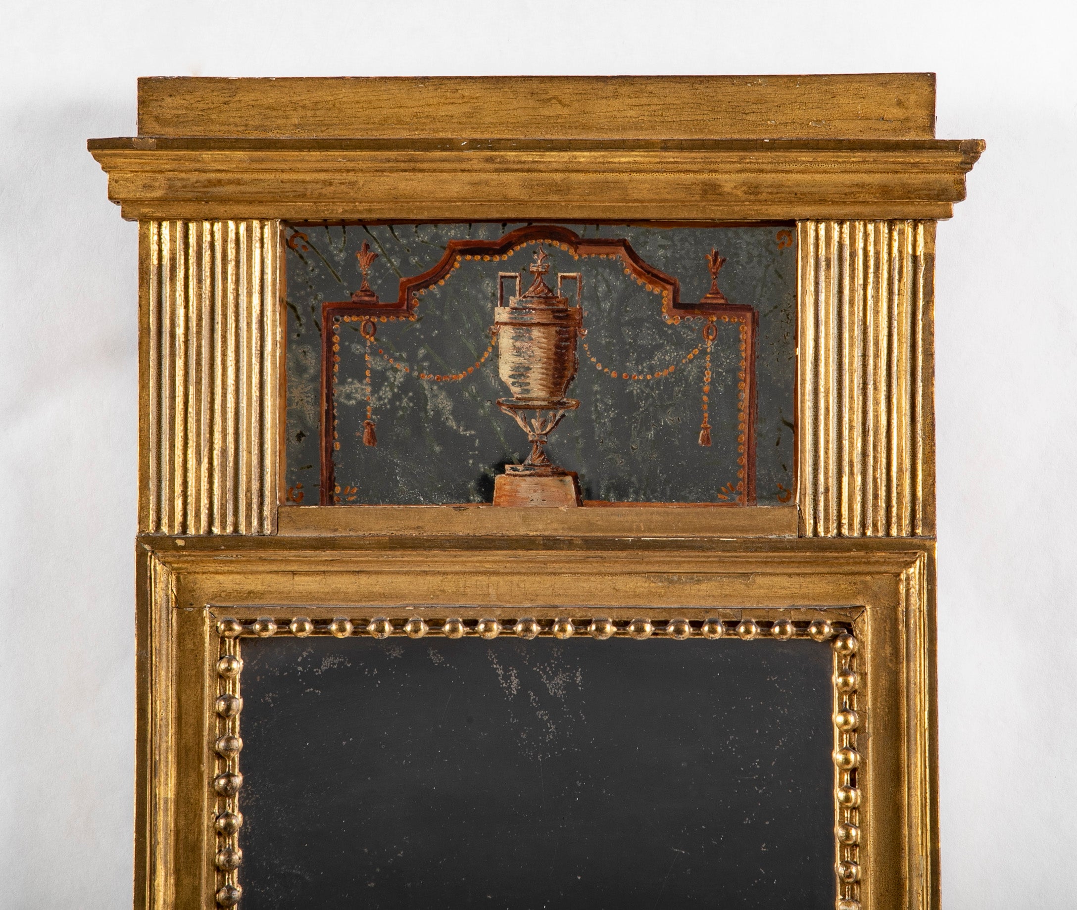 Charming Small French Gilt Wood and Painted Mirror