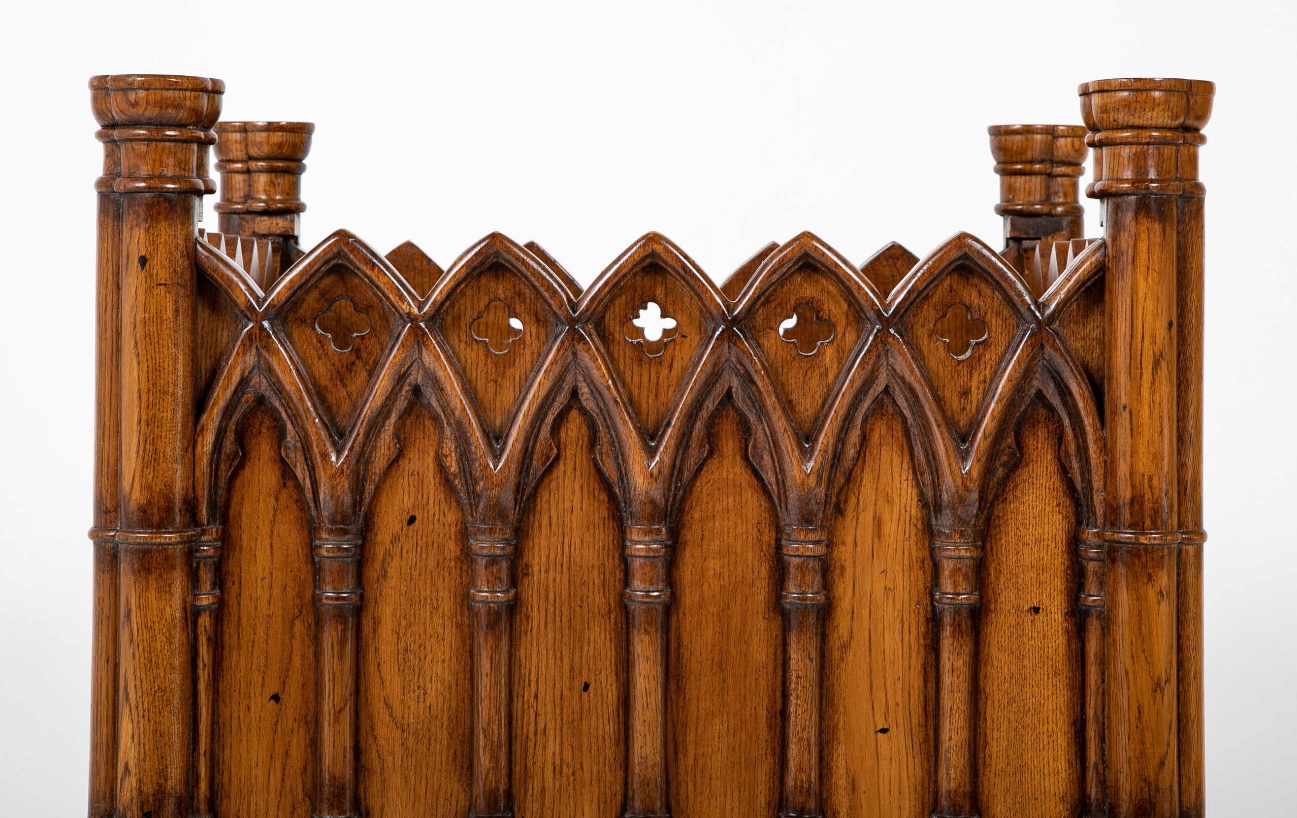 Lined Gothic Style Carved Oak Planter or Waste Basket
