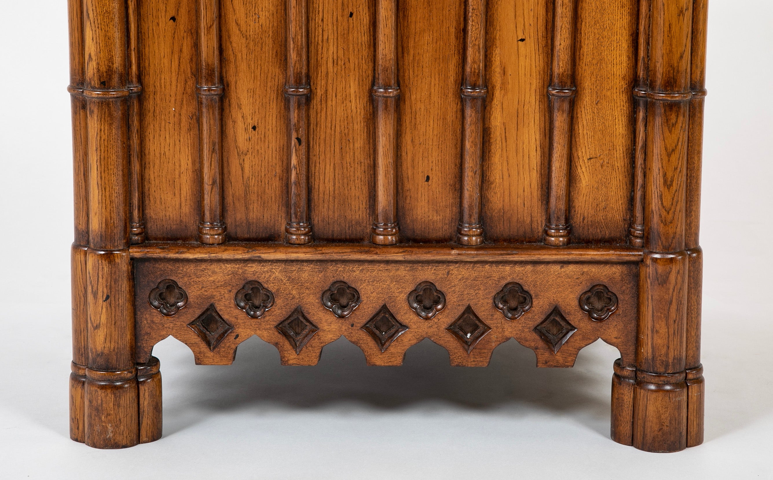 Lined Gothic Style Carved Oak Planter or Waste Basket