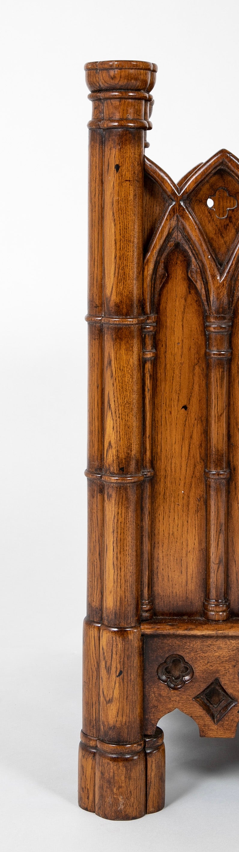 Lined Gothic Style Carved Oak Planter or Waste Basket
