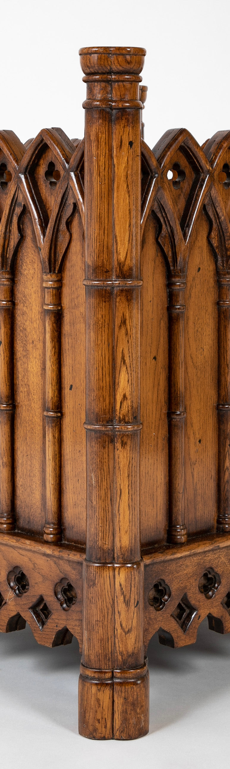 Lined Gothic Style Carved Oak Planter or Waste Basket