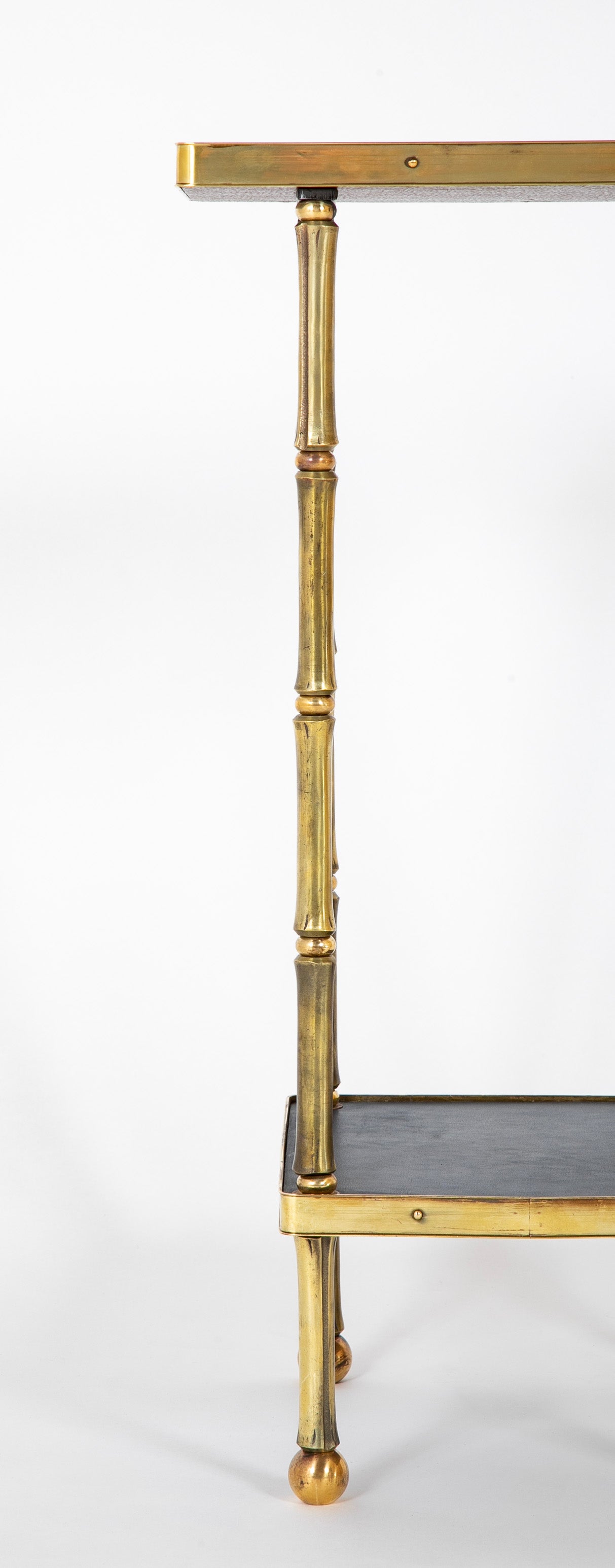 French Brass and Leather Side Table in the Style of Adnet