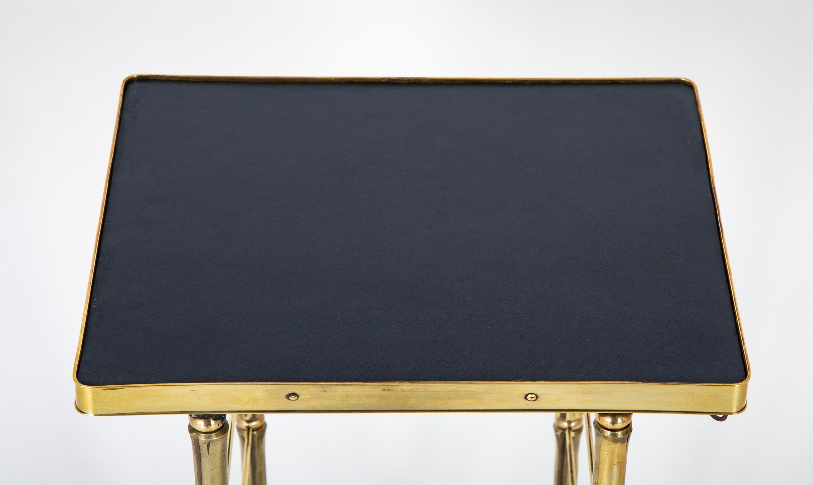 French Brass and Leather Side Table in the Style of Adnet