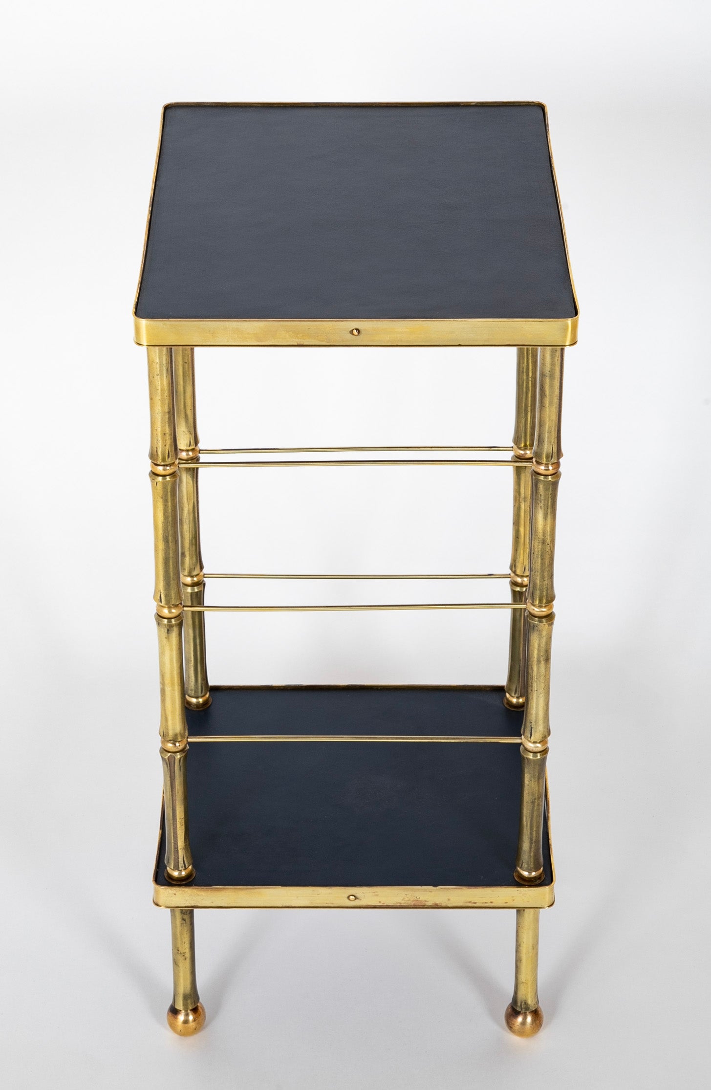 French Brass and Leather Side Table in the Style of Adnet