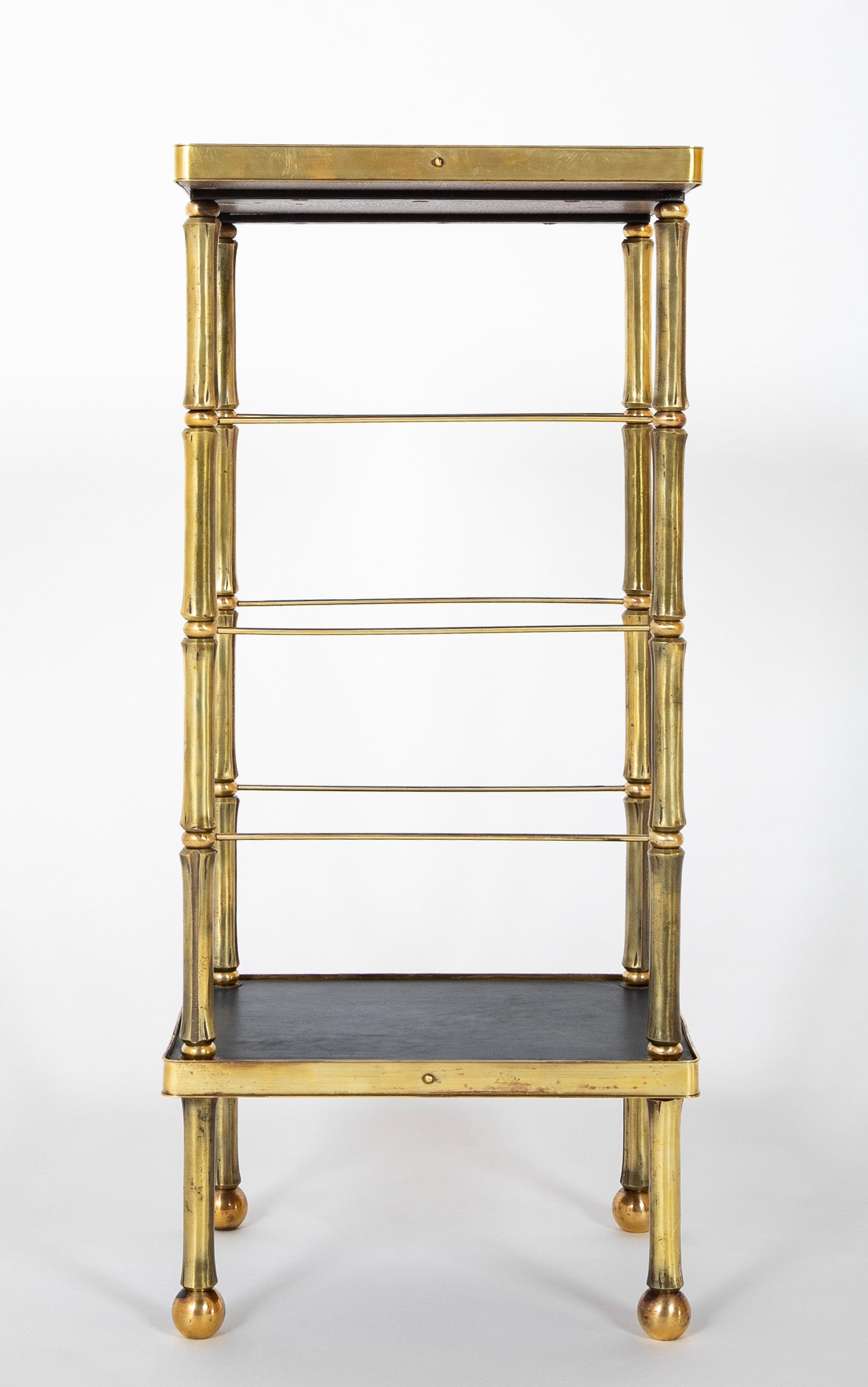 French Brass and Leather Side Table in the Style of Adnet