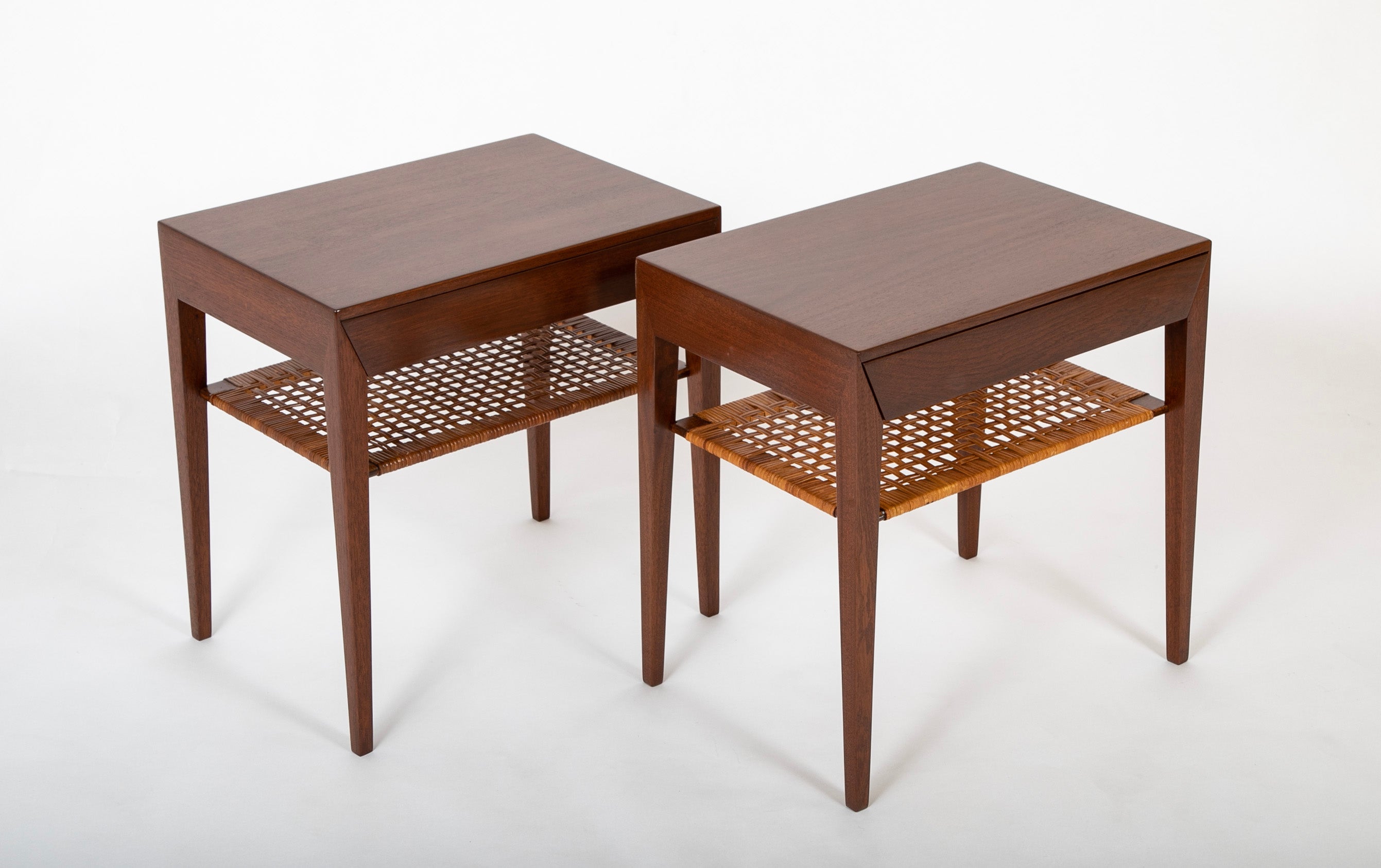 A Pair of Severin Hansen-Hasler Rosewood and Cane Nightstands
