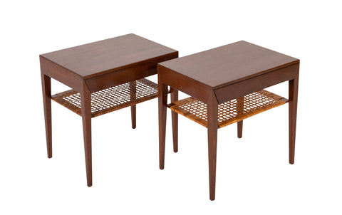 A Pair of Severin Hansen-Hasler Rosewood and Cane Nightstands