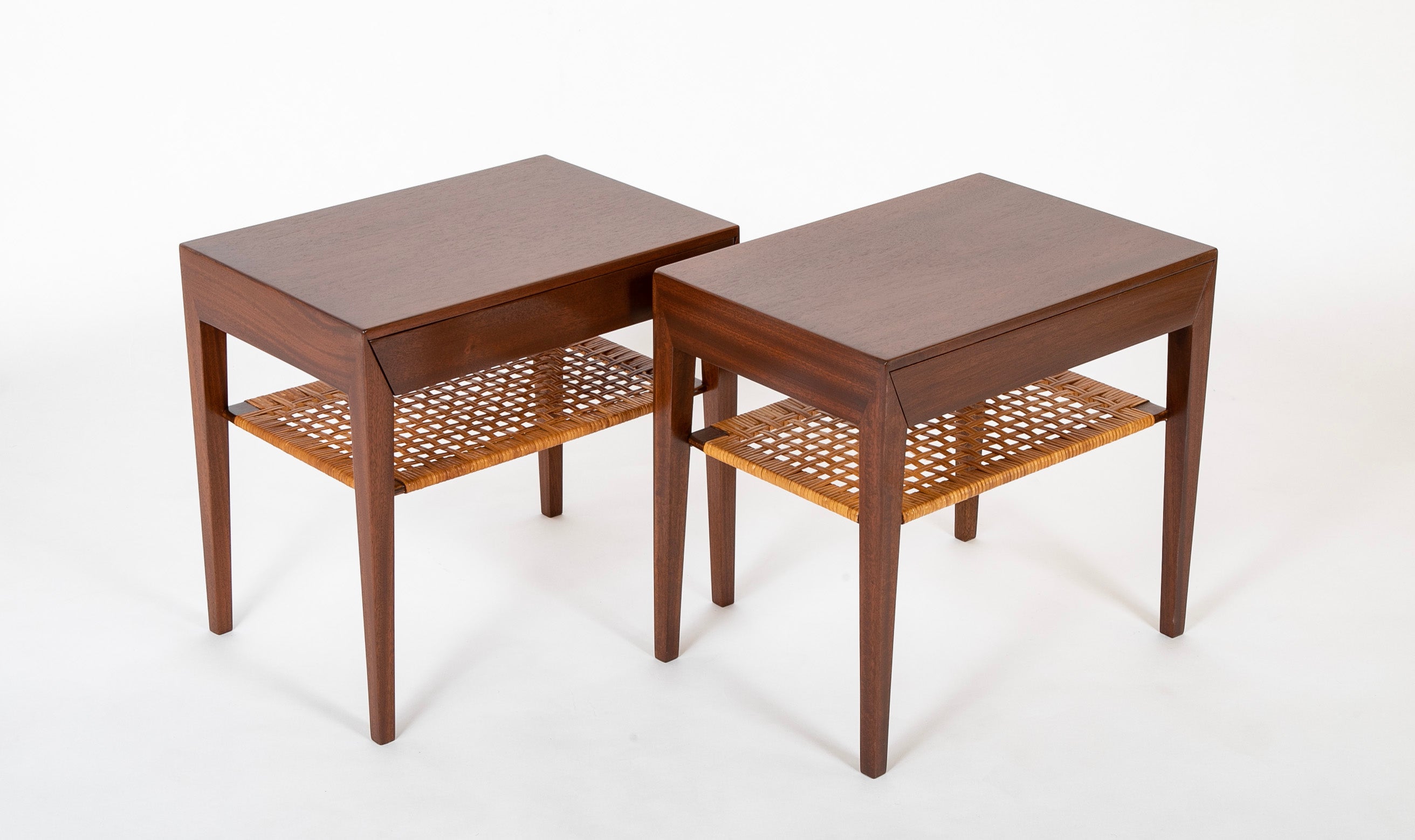 A Pair of Severin Hansen-Hasler Rosewood and Cane Nightstands