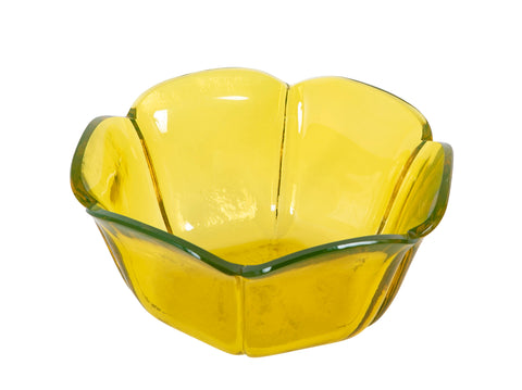 A Hexagonal Bristol Yellow Scallop Edge Glass Bowl