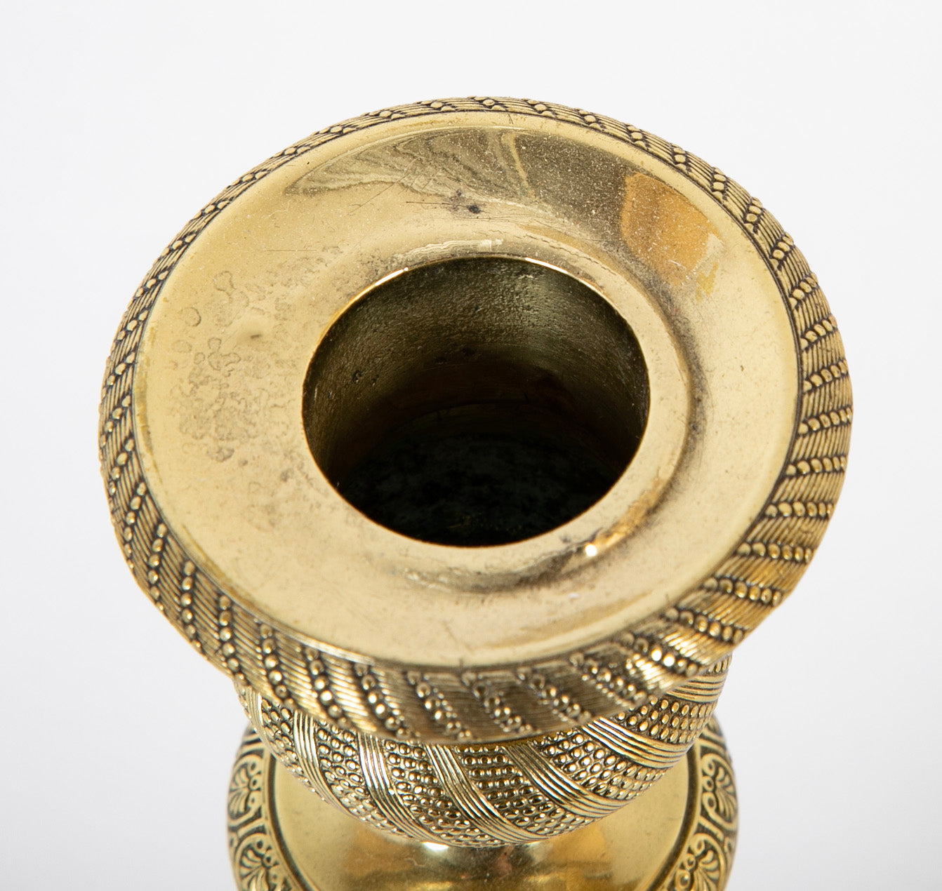 Pair of French Restauration Brass Candlesticks with Swirled Acanthus Leaves & Flowers