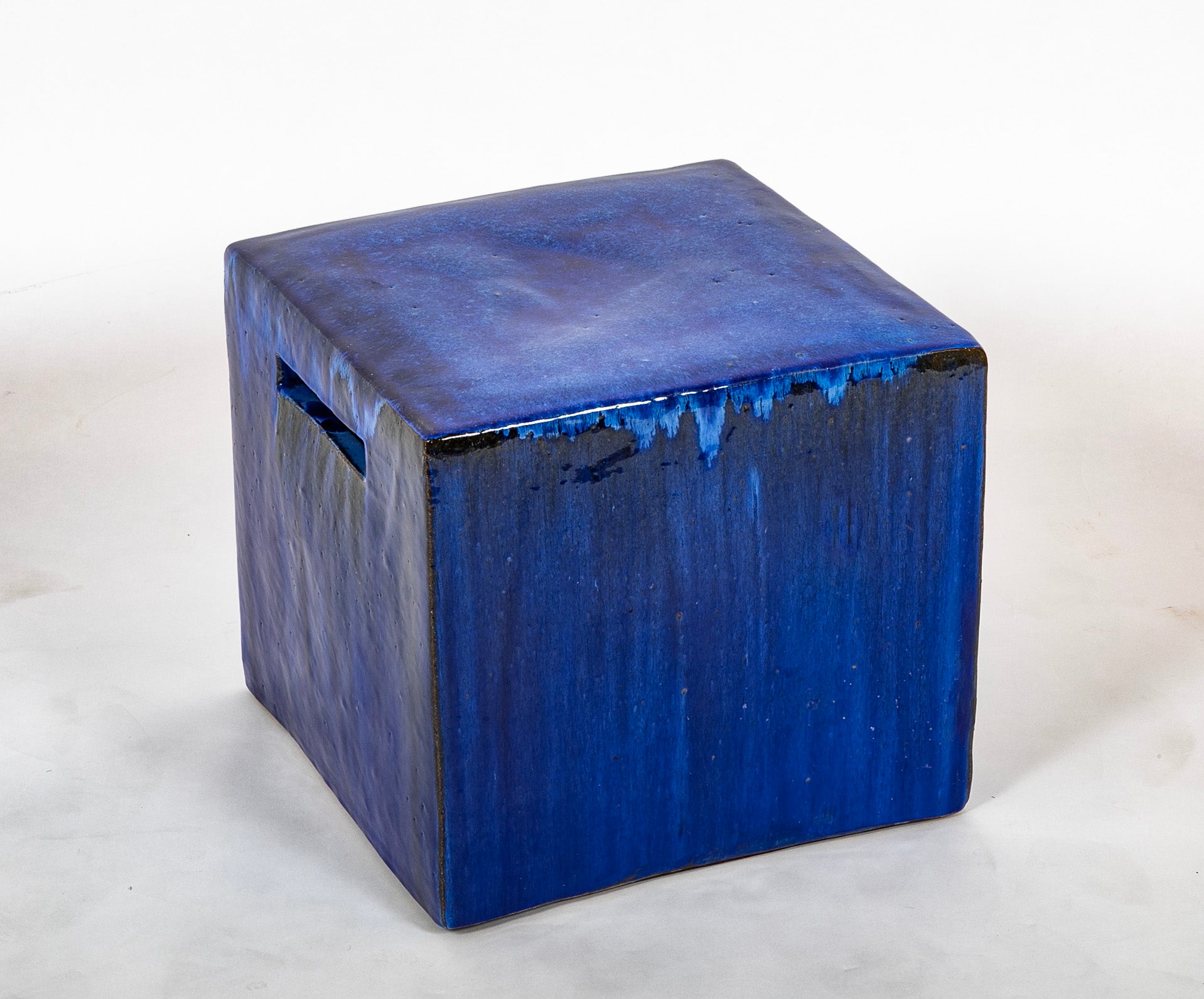 Paola Navone Blue Glazed Ceramic Footstool