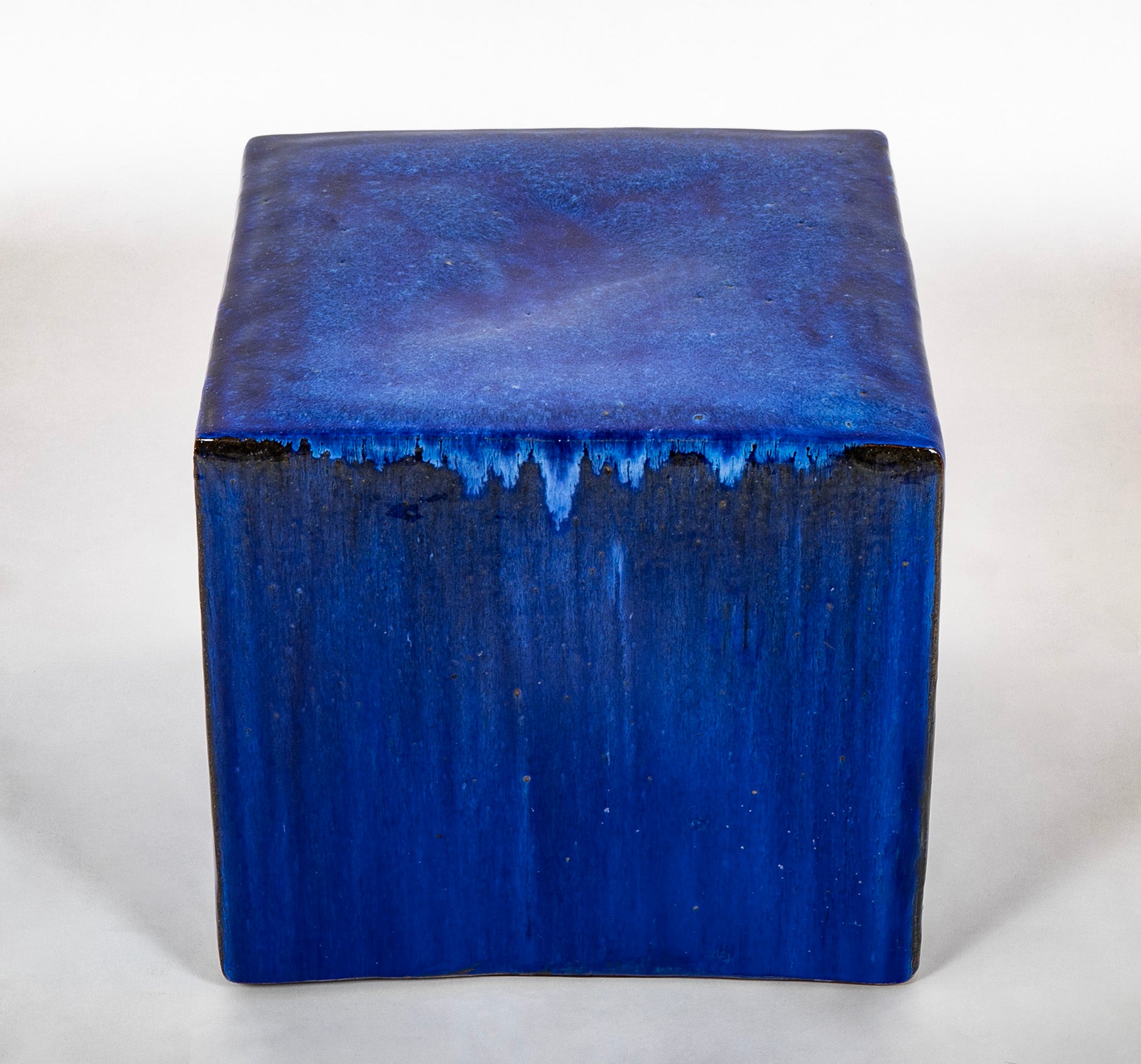 Paola Navone Blue Glazed Ceramic Footstool