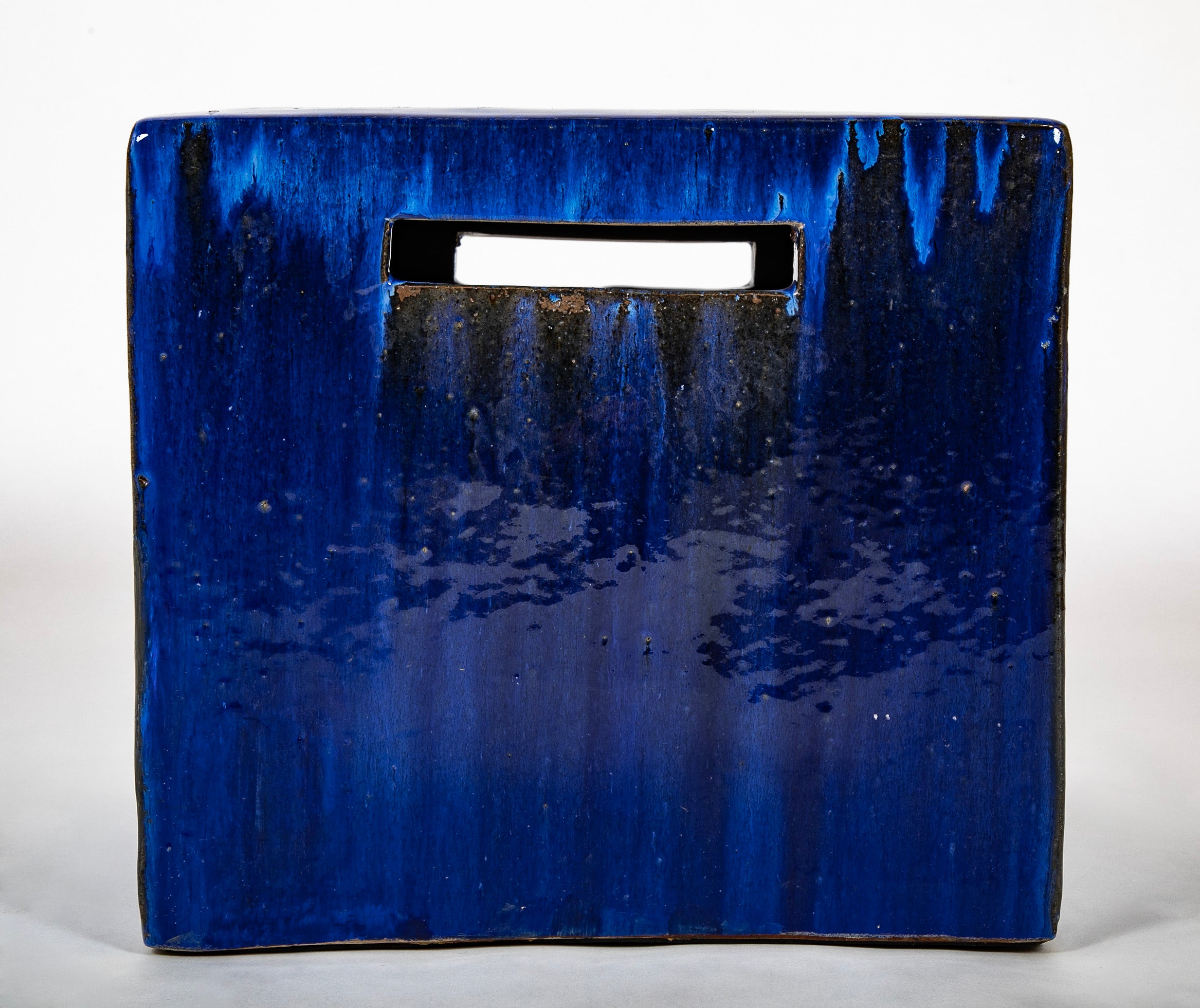 Paola Navone Blue Glazed Ceramic Footstool