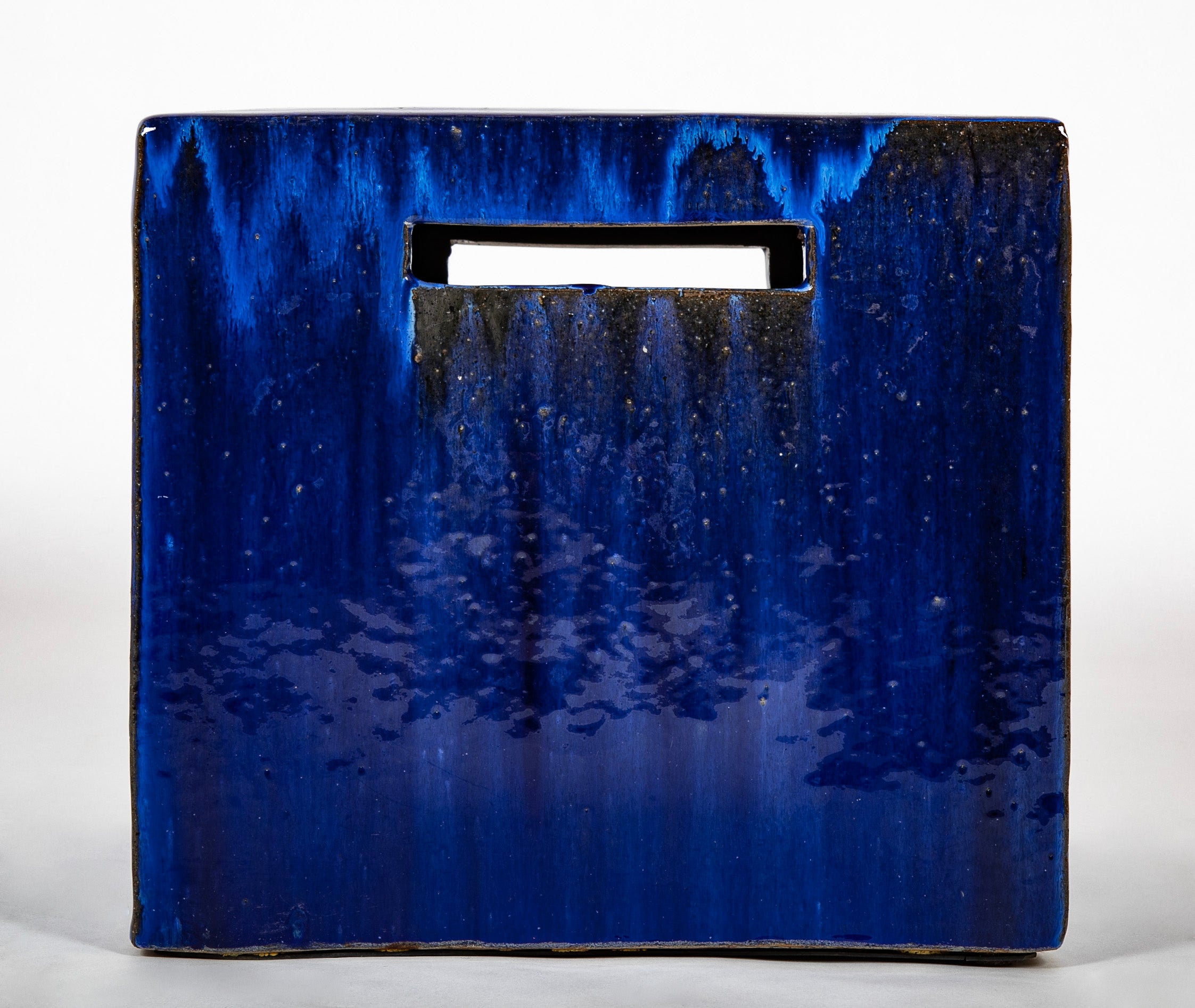 Paola Navone Blue Glazed Ceramic Footstool