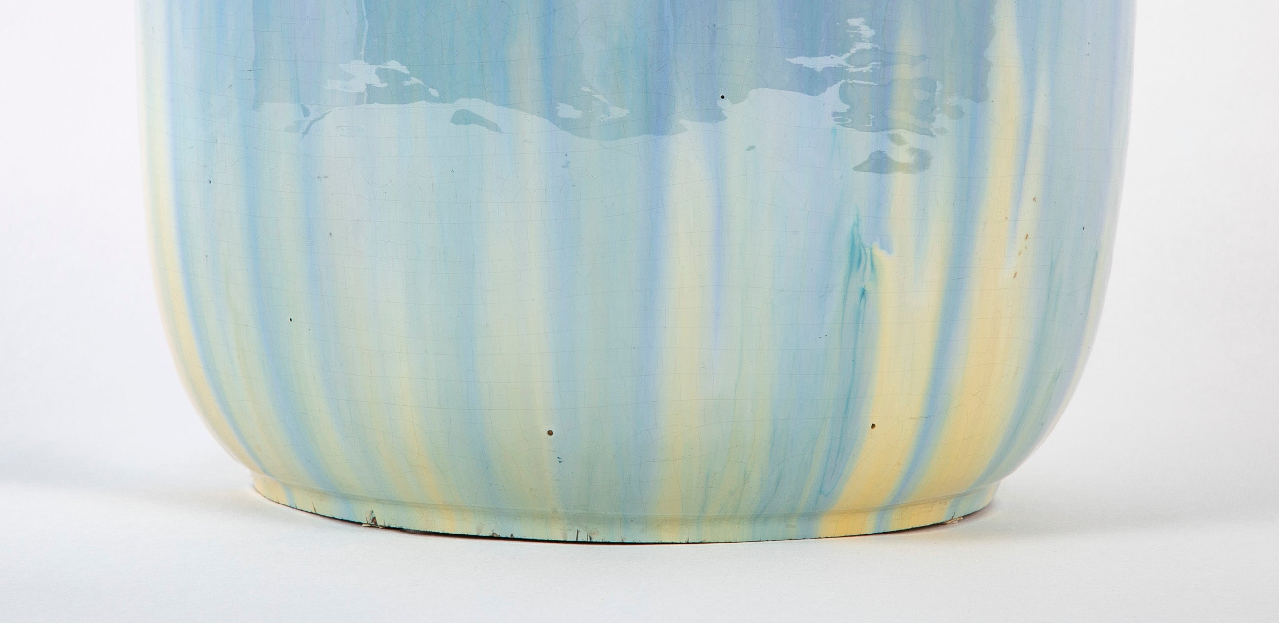 Large Fulper Pottery Vase of Chinese Blue over Yellow Flambe Glaze