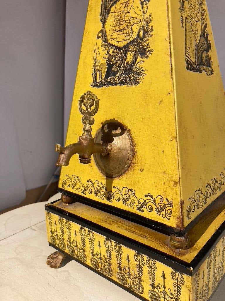 Italian Yellow Tole Obelisk Urn with Paw Feet
