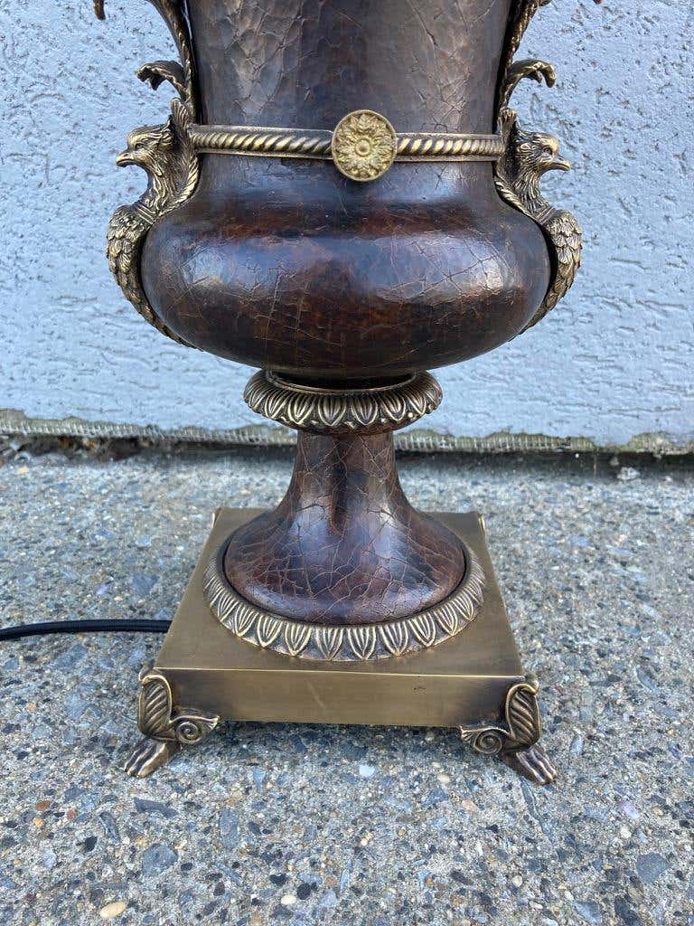 Russian Neoclassical Bronze and Leather Urn-Form Peacock Lamp