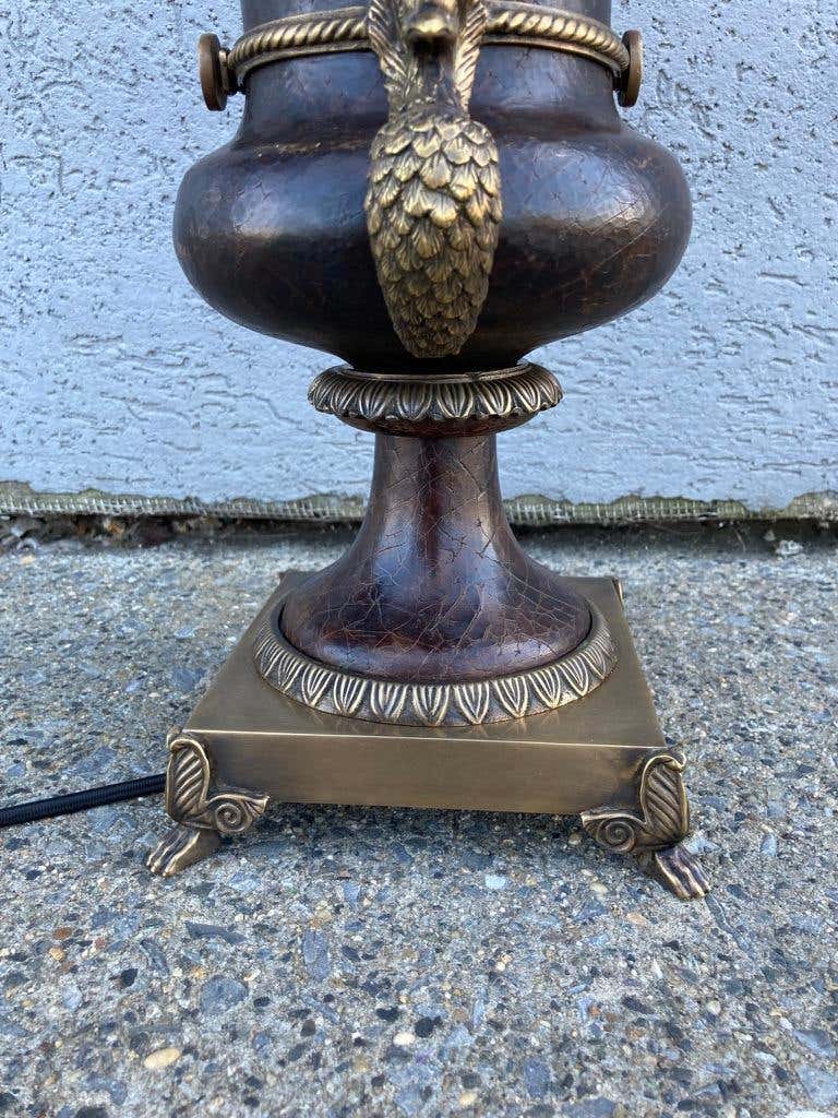 Russian Neoclassical Bronze and Leather Urn-Form Peacock Lamp
