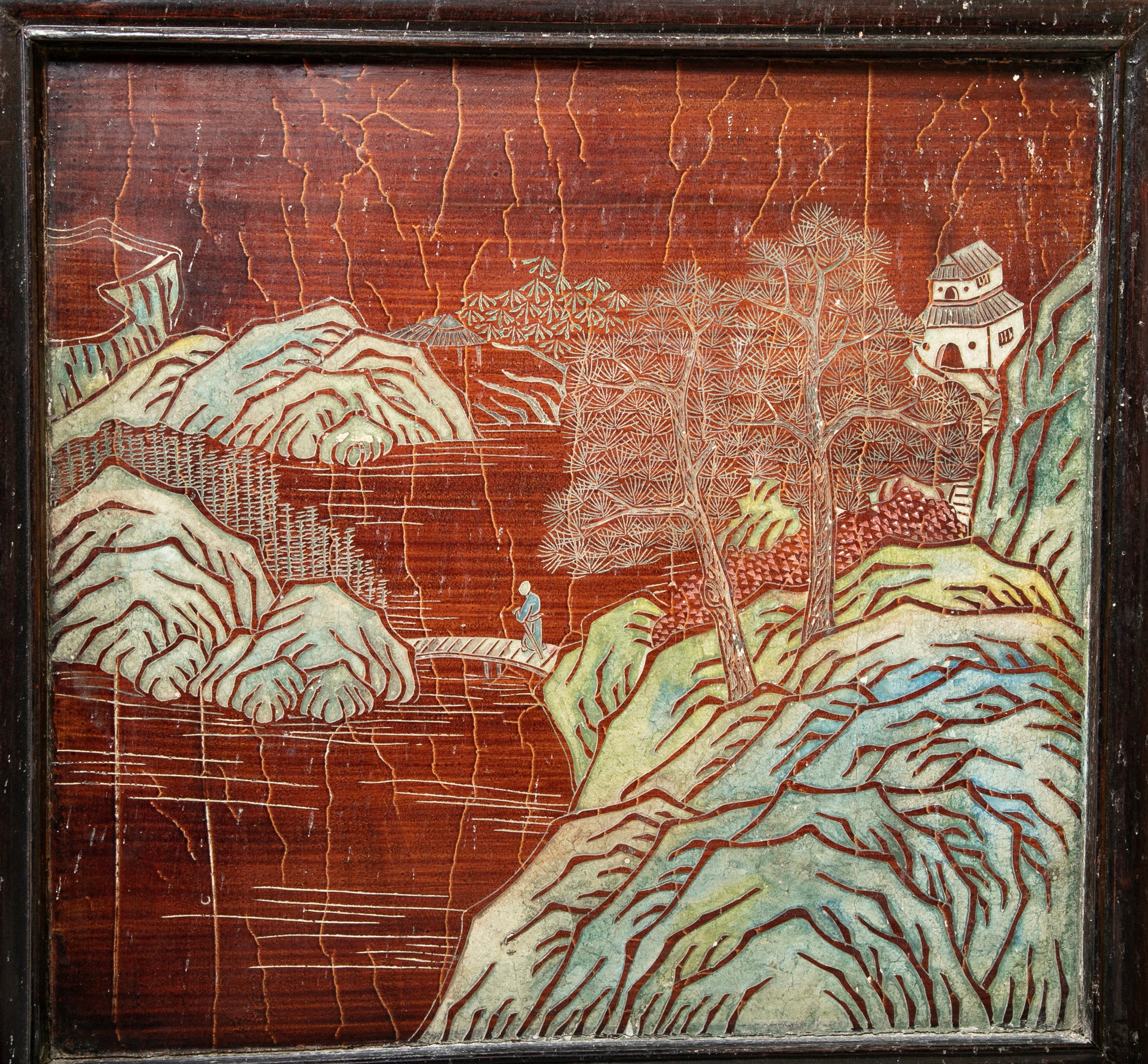 Chinese Six Panel Double Sided Painted Screen from The Republic Period