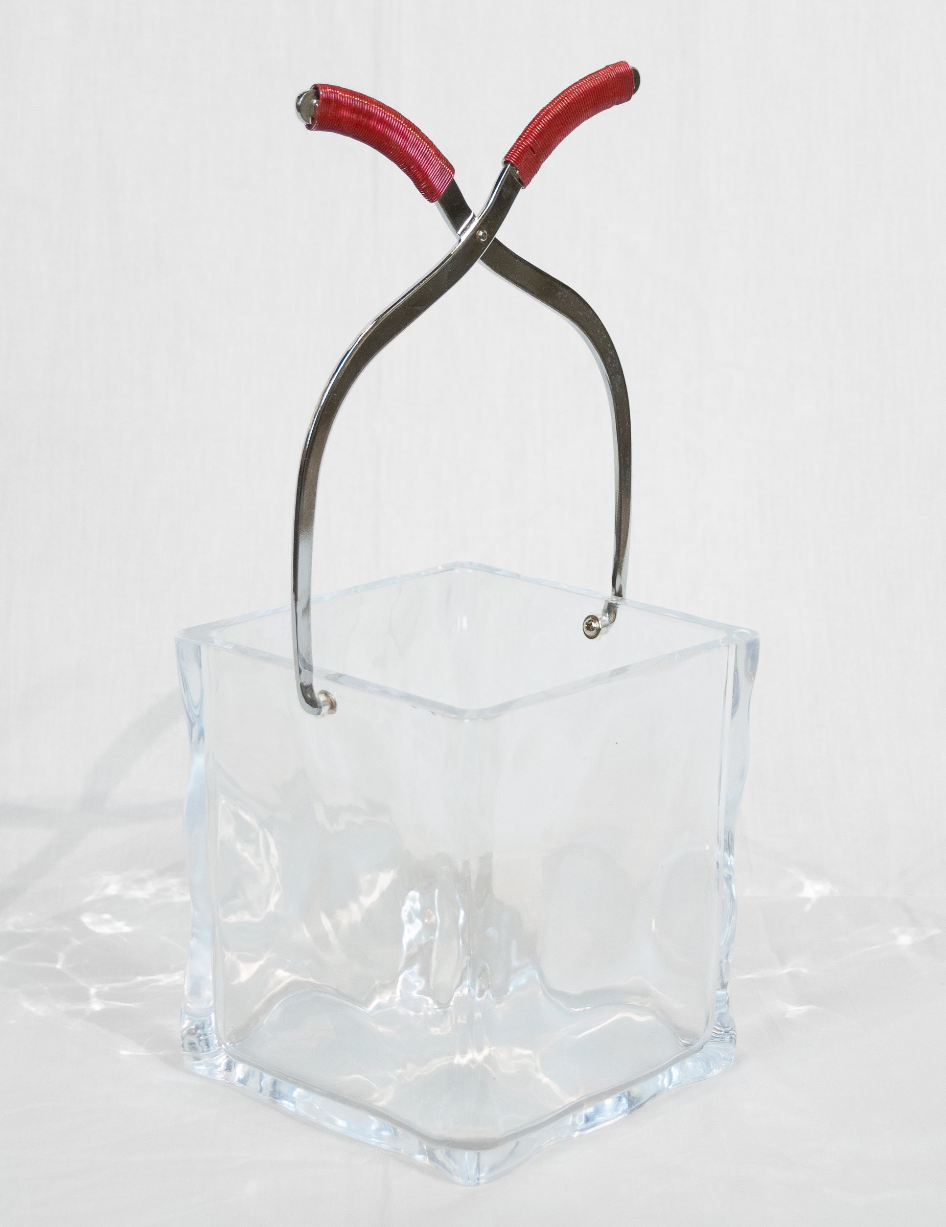 Mid-Century Ice Bucket in the Form of Ice Cube with Handle Formed as Ice Tongs