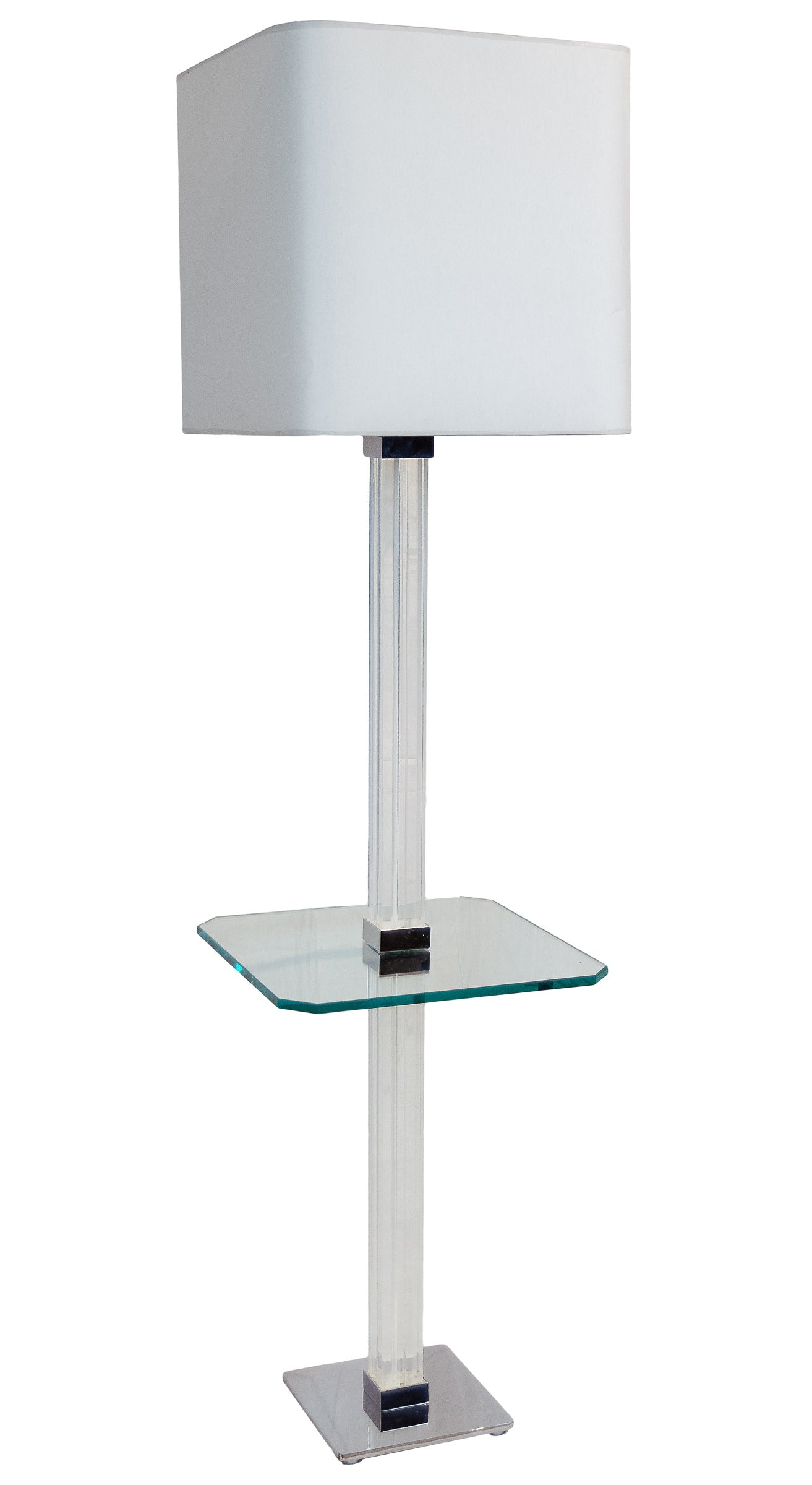 Karl Springer Chrome & Channeled Lucite Floor Lamp with Glass Table