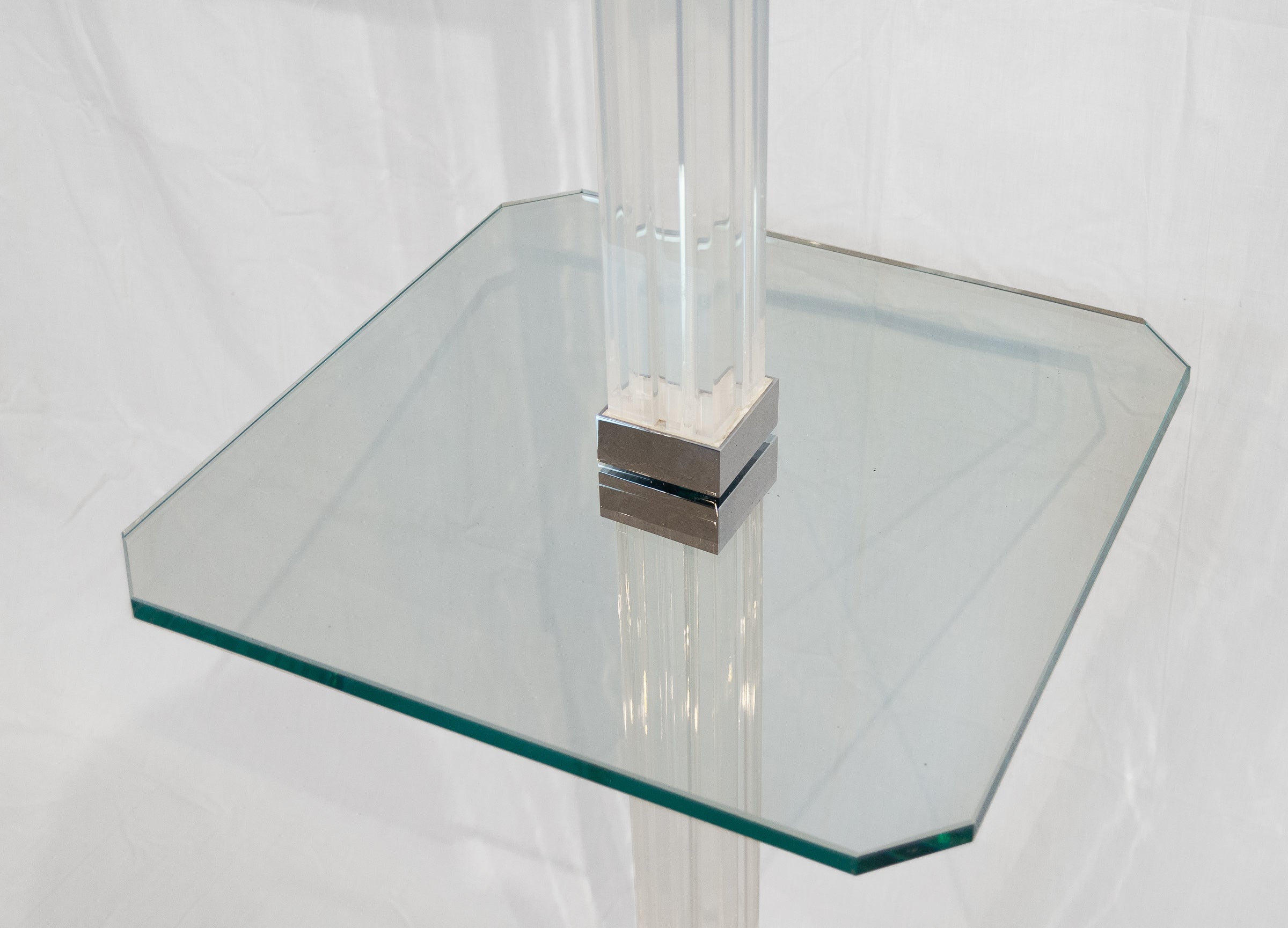 Karl Springer Chrome & Channeled Lucite Floor Lamp with Glass Table