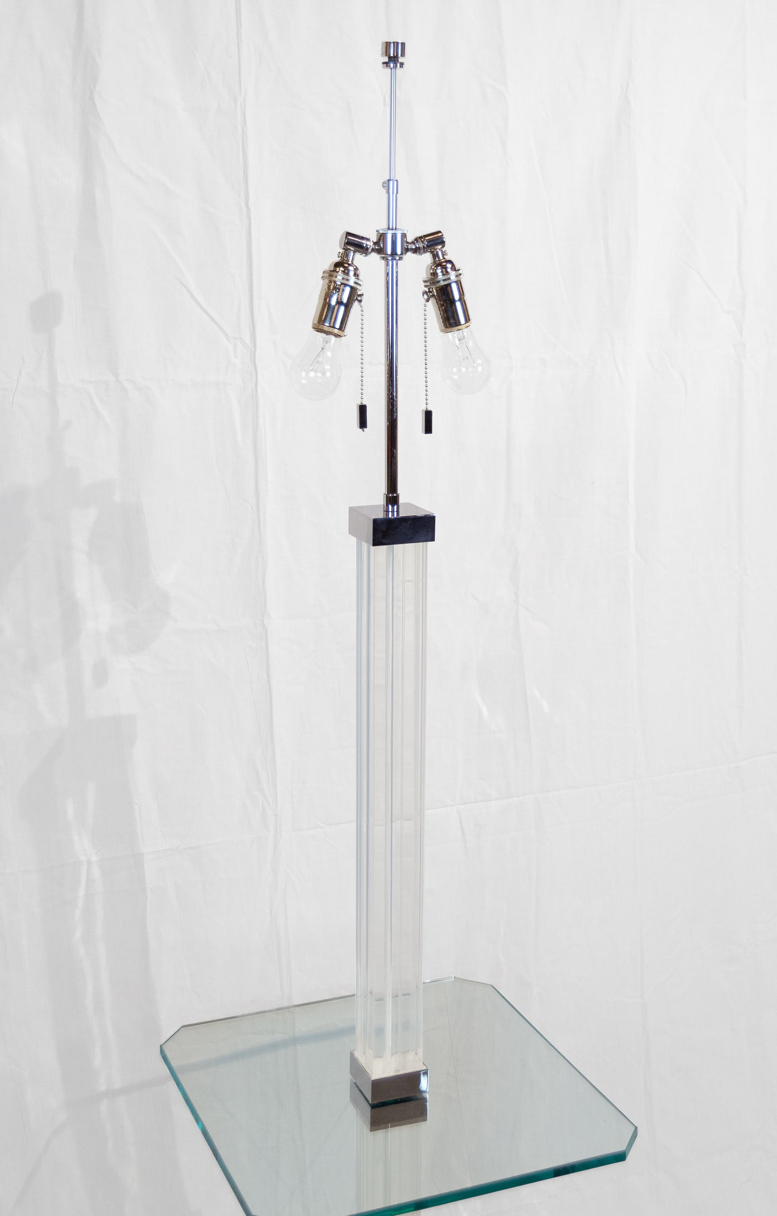 Karl Springer Chrome & Channeled Lucite Floor Lamp with Glass Table