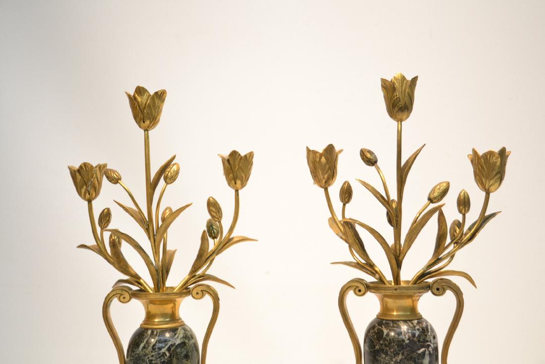 Pair Of French Bronze & Marble Candelabras