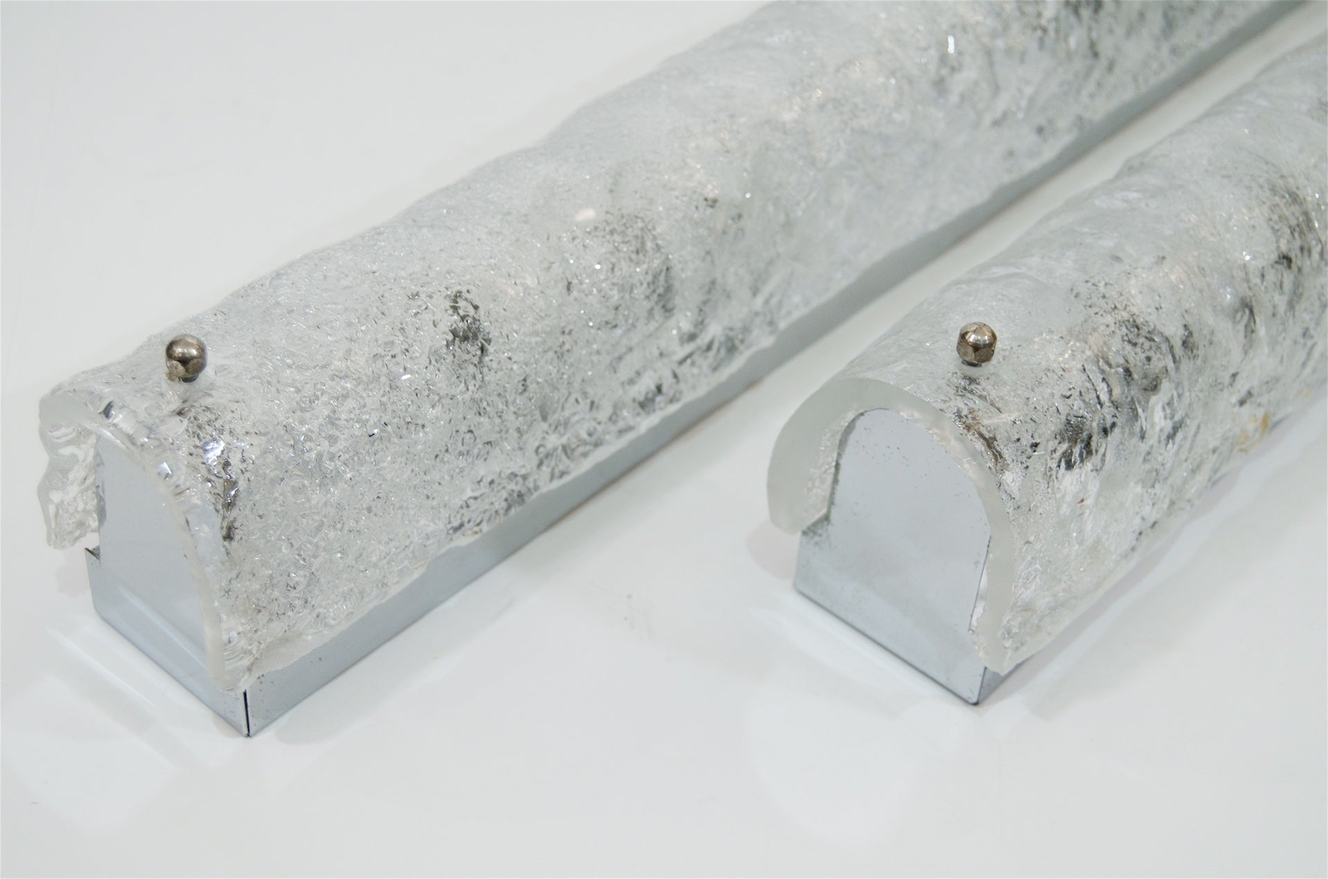 Large Ice Glass Vanity Sconces in Chrome by Hillebrand
