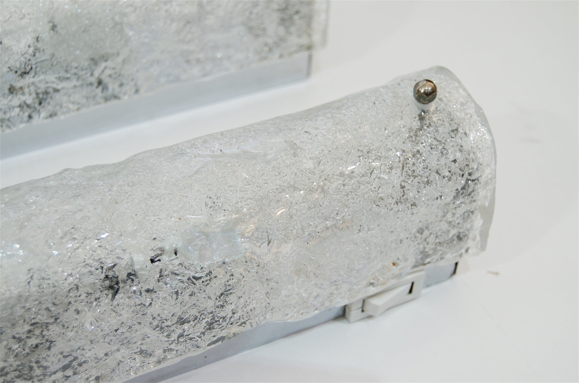 Large Ice Glass Vanity Sconces in Chrome by Hillebrand
