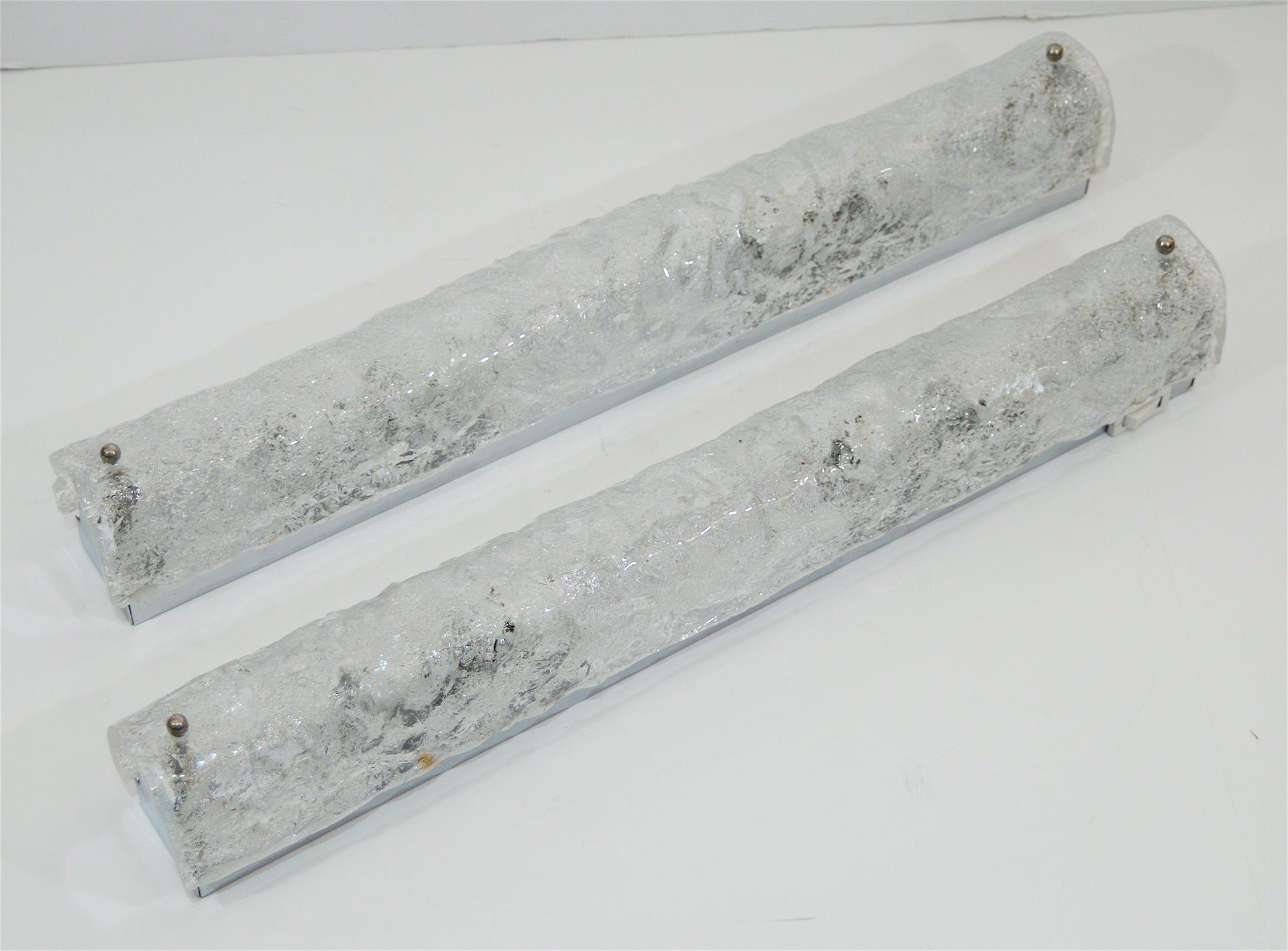 Large Ice Glass Vanity Sconces in Chrome by Hillebrand