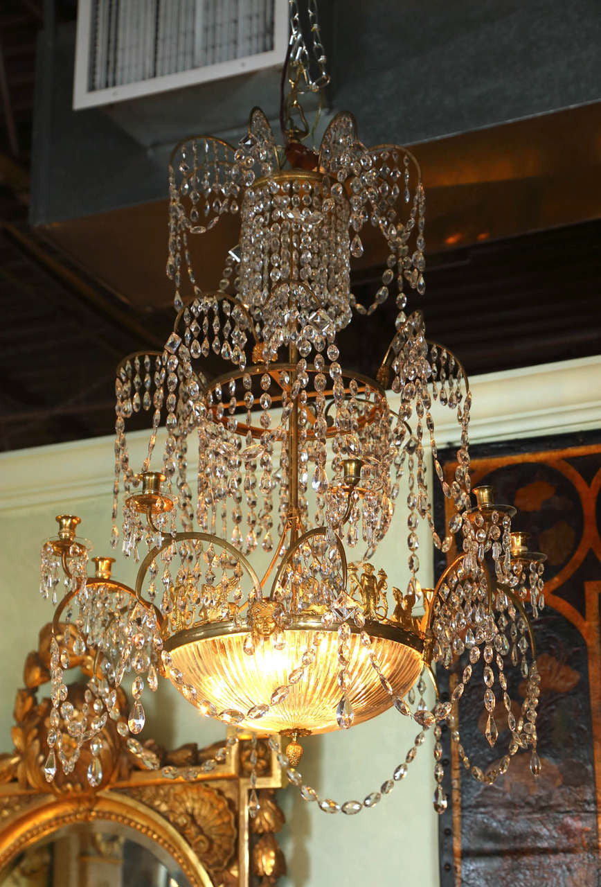 Neoclassical Dore Bronze and Crystal Chandelier