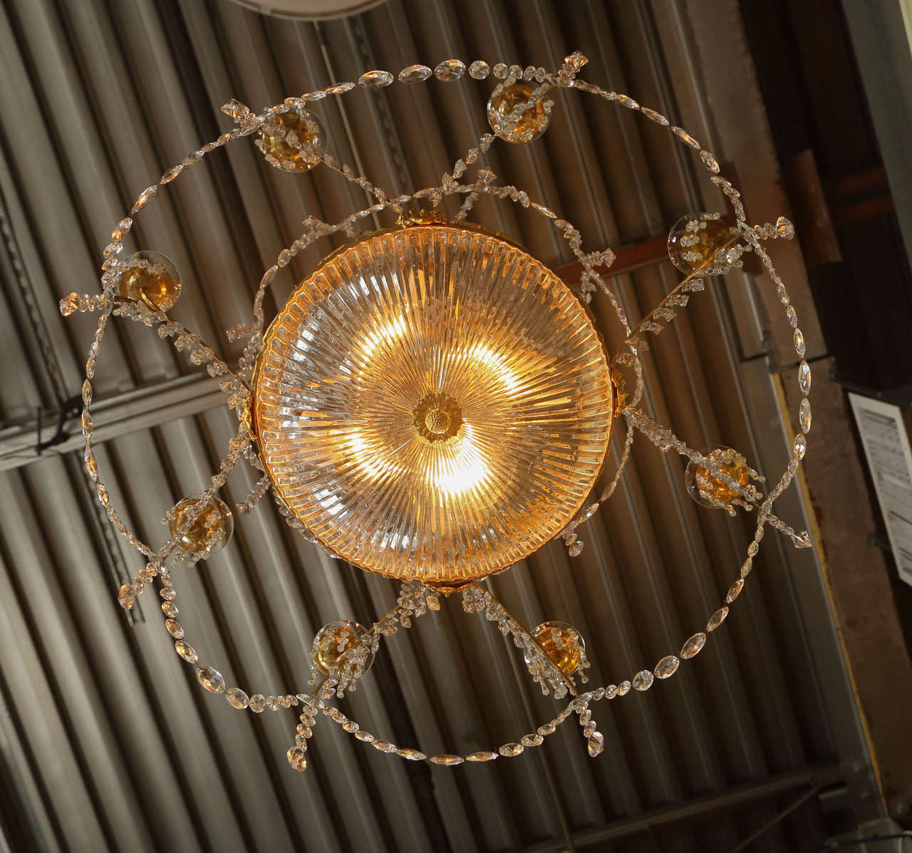Neoclassical Dore Bronze and Crystal Chandelier