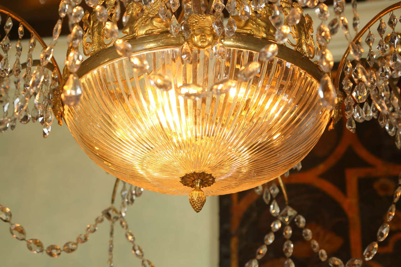 Neoclassical Dore Bronze and Crystal Chandelier