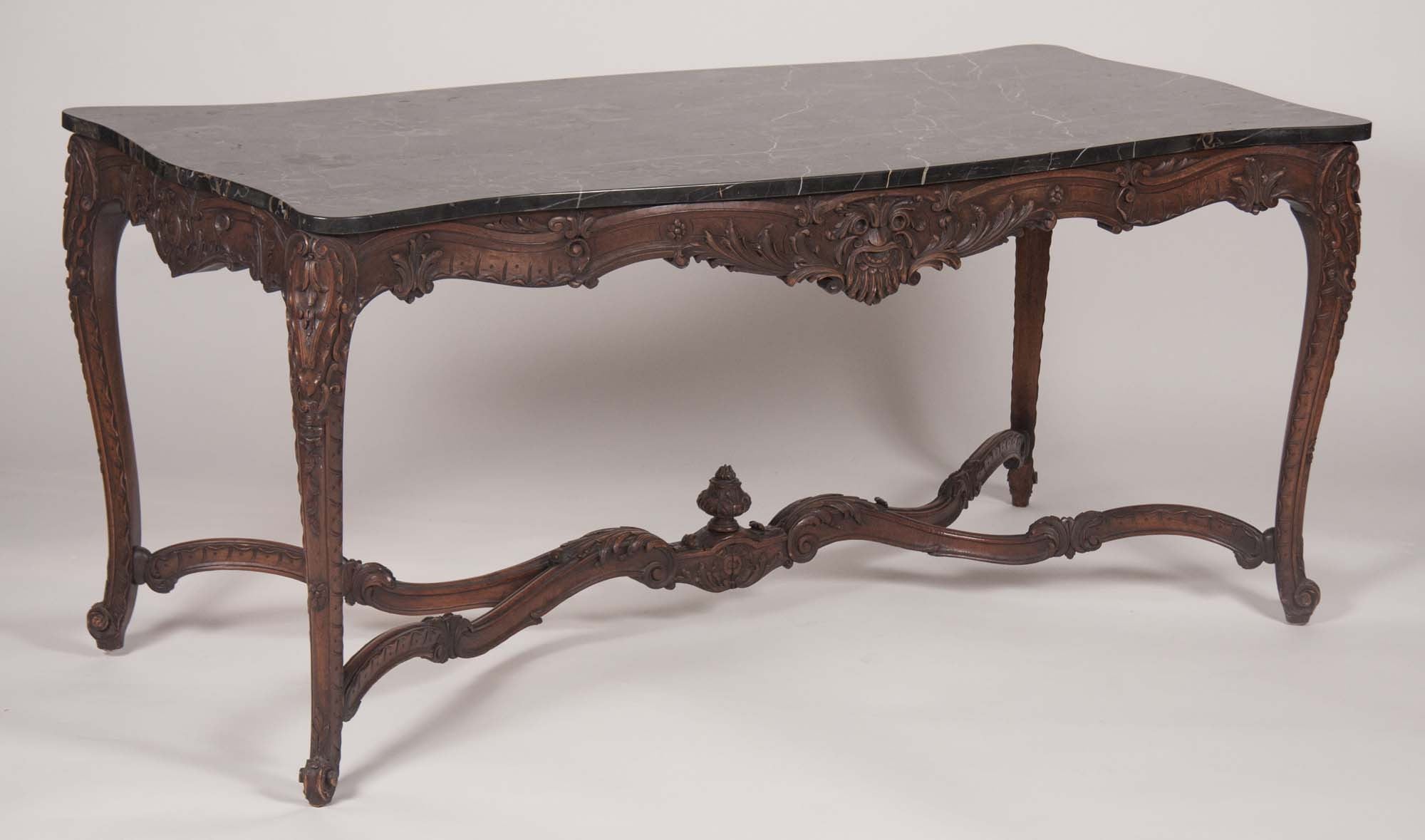 Marble Top Walnut Carved Center Table