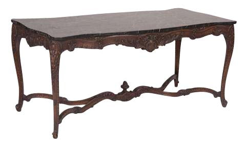Marble Top Walnut Carved Center Table