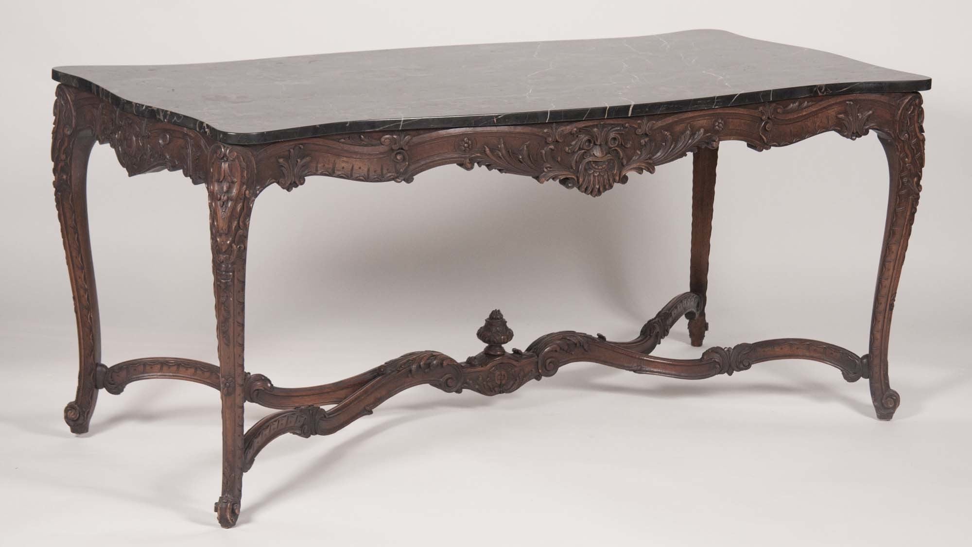Marble Top Walnut Carved Center Table