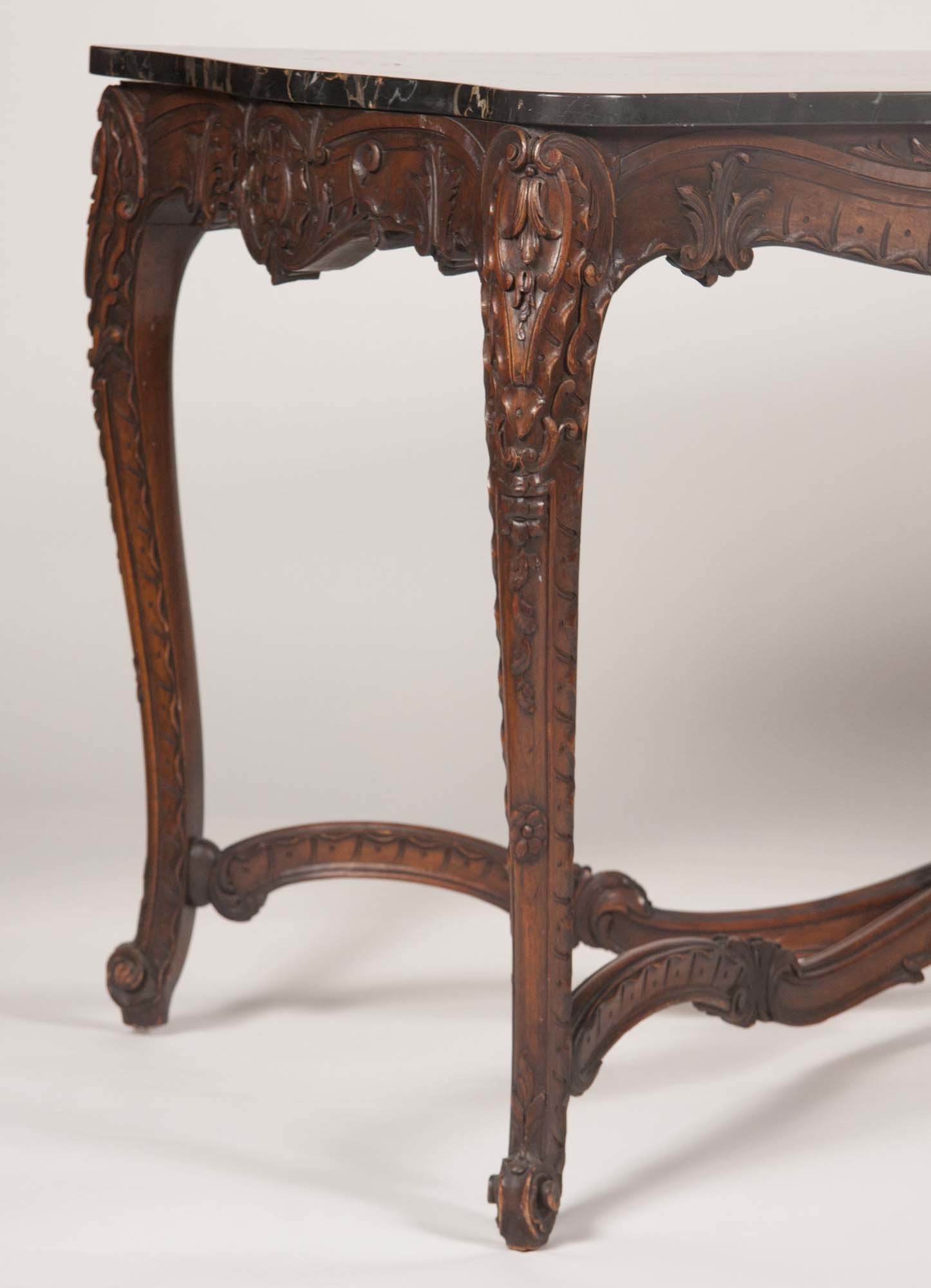 Marble Top Walnut Carved Center Table