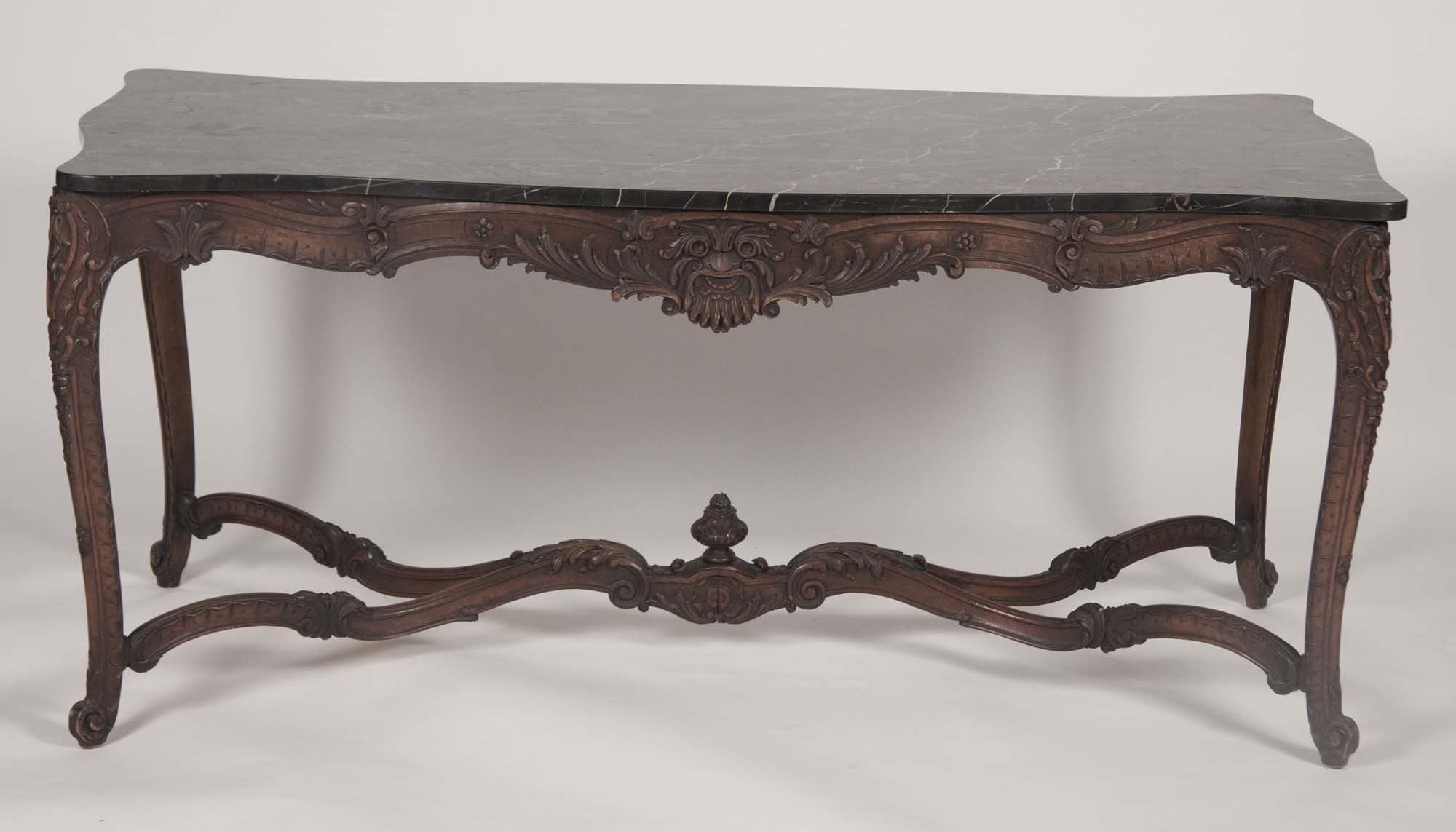 Marble Top Walnut Carved Center Table