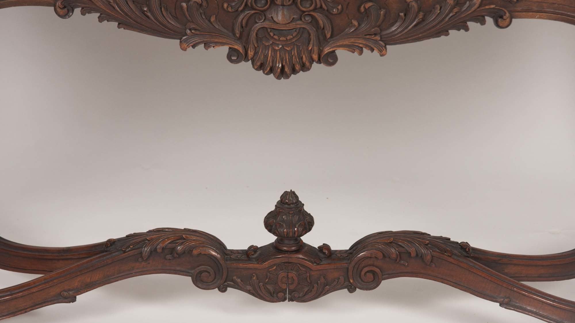 Marble Top Walnut Carved Center Table