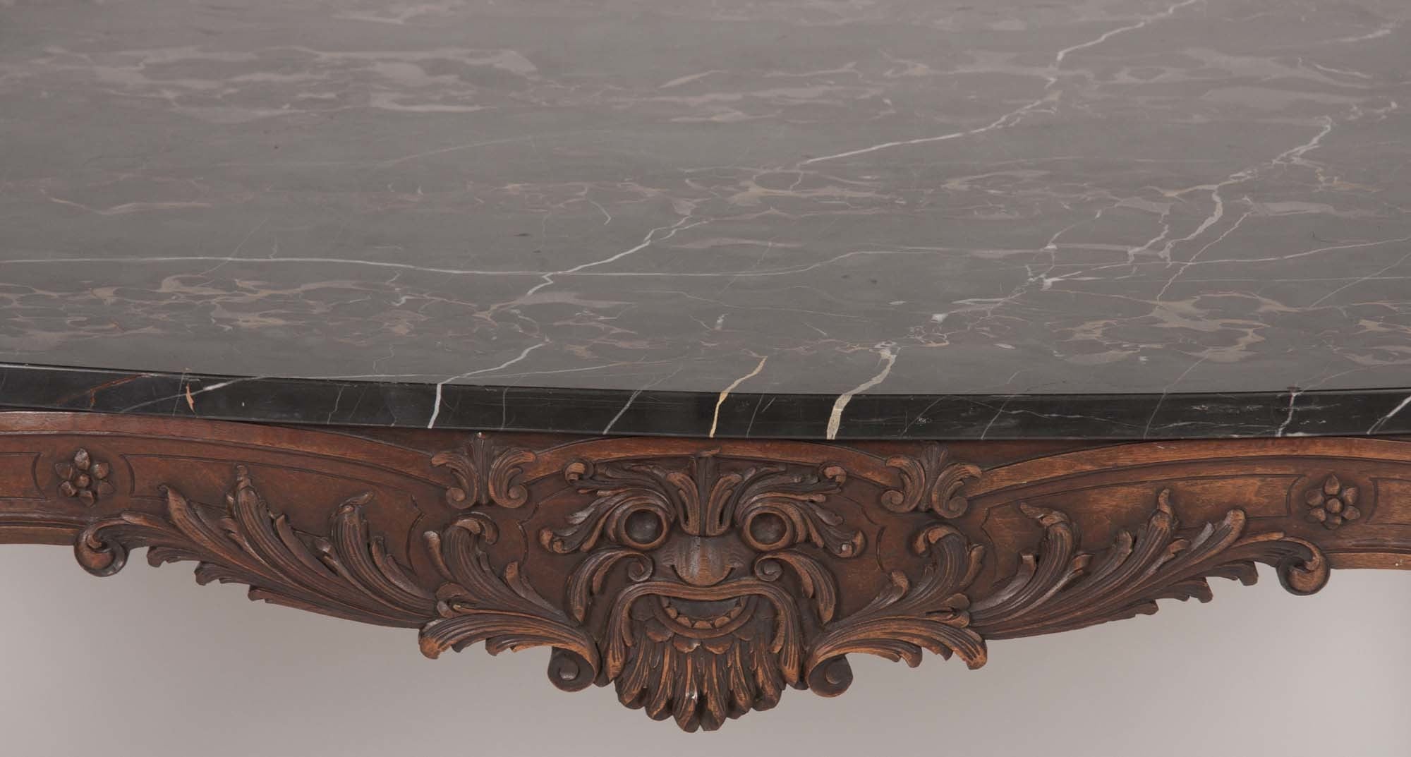 Marble Top Walnut Carved Center Table
