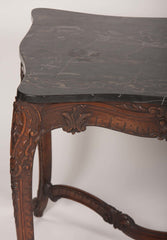 Marble Top Walnut Carved Center Table