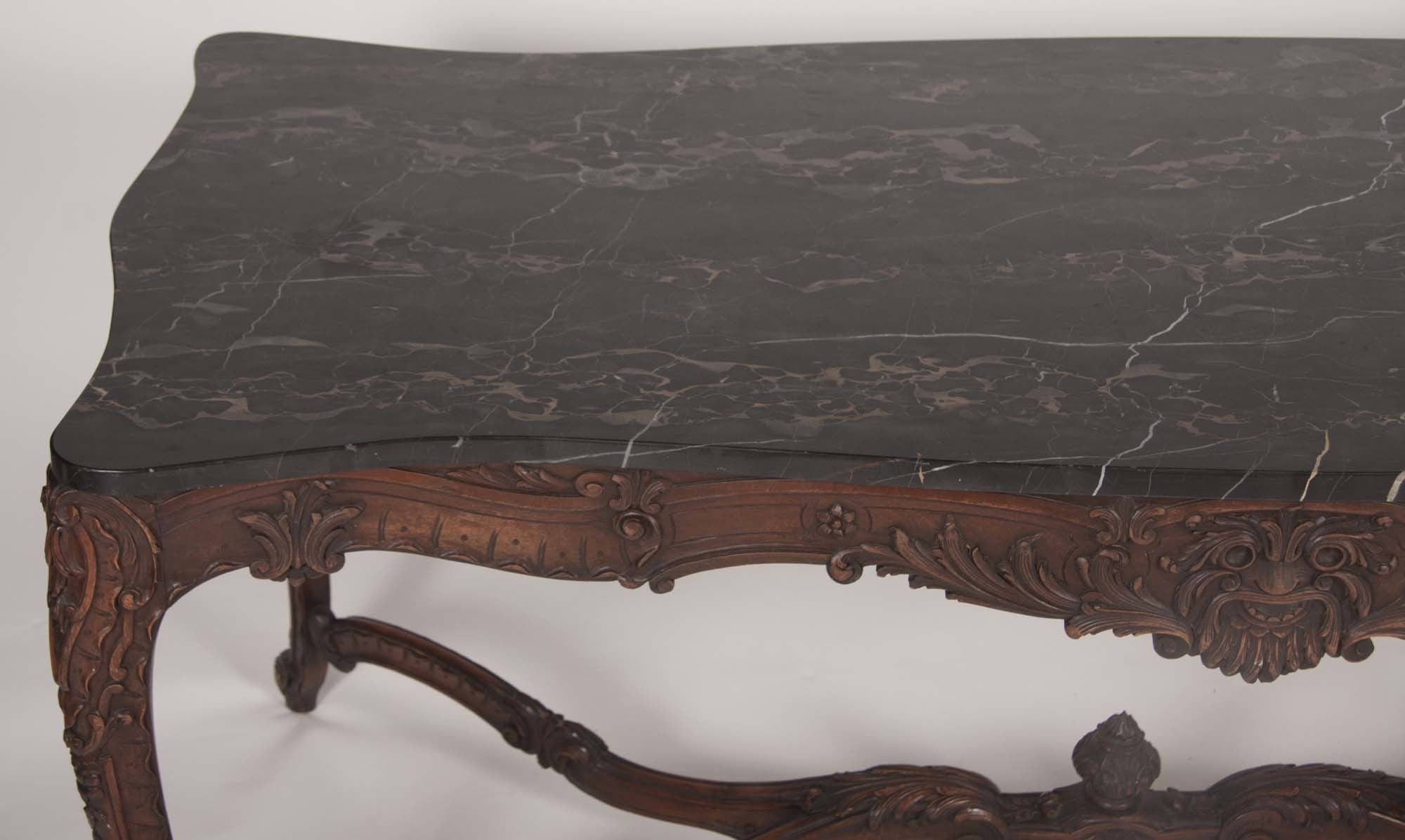 Marble Top Walnut Carved Center Table