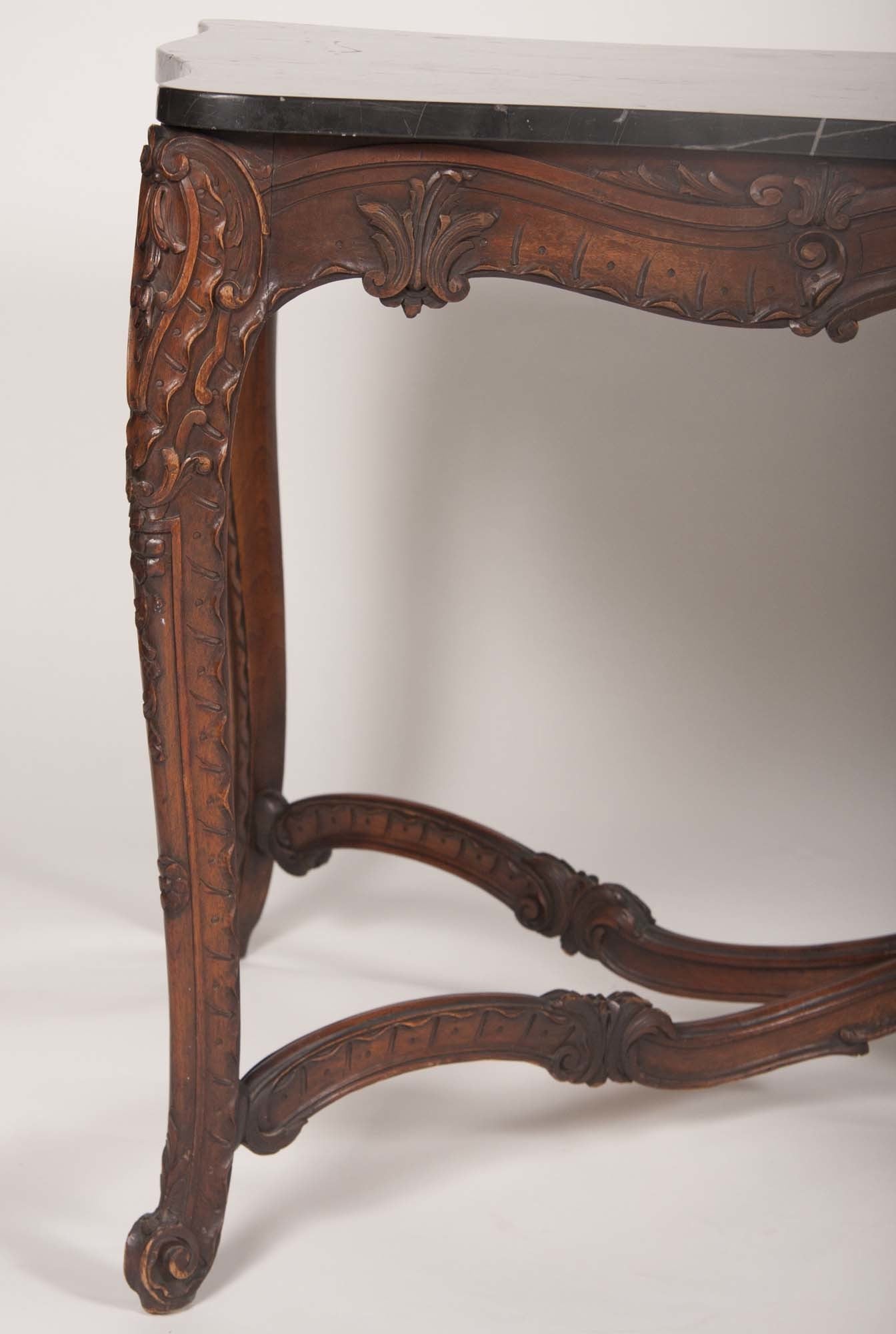 Marble Top Walnut Carved Center Table