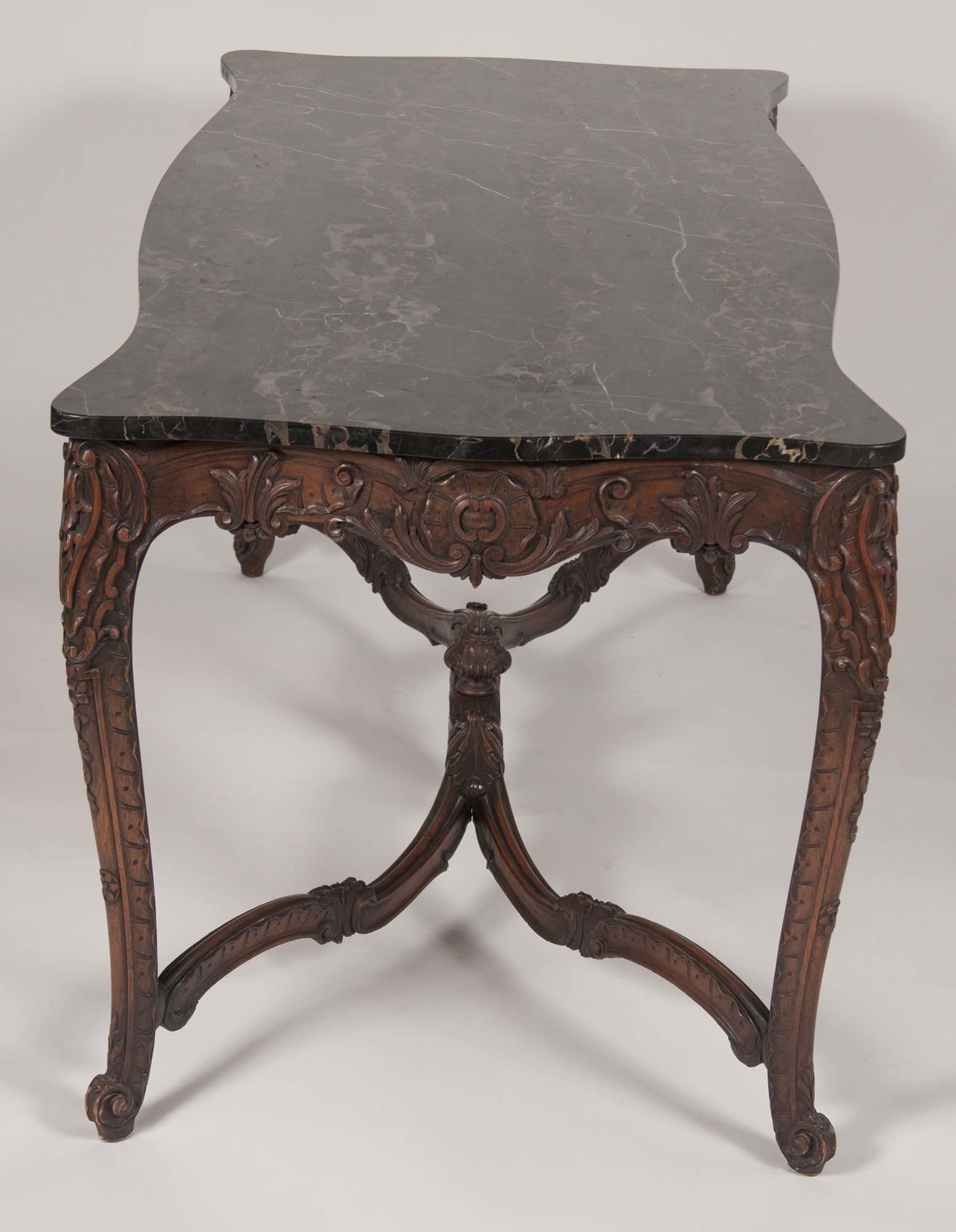 Marble Top Walnut Carved Center Table
