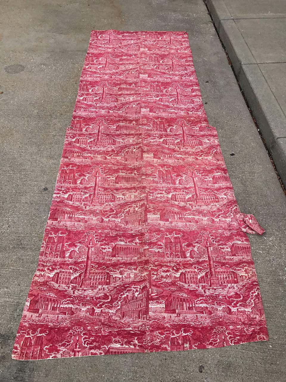 French Toile de Jouy Red and White Textile, Monuments of Paris